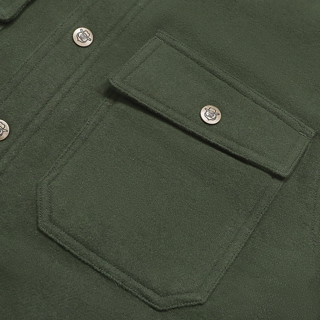 Dubinik® Men’s Overshirt Shacket – Cozy Warm-Lined Olive Green Solid Plaid Flannel, Lightweight Casual Button-Down Long Sleeve Jacket #0181004