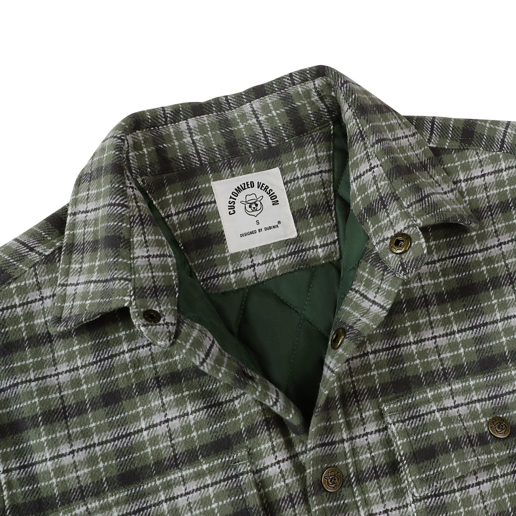 Dubinik® Men’s Overshirt Shacket – Cozy Warm-Lined Green Plaid Flannel, Lightweight Casual Button-Down Long Sleeve Jacket #0181008