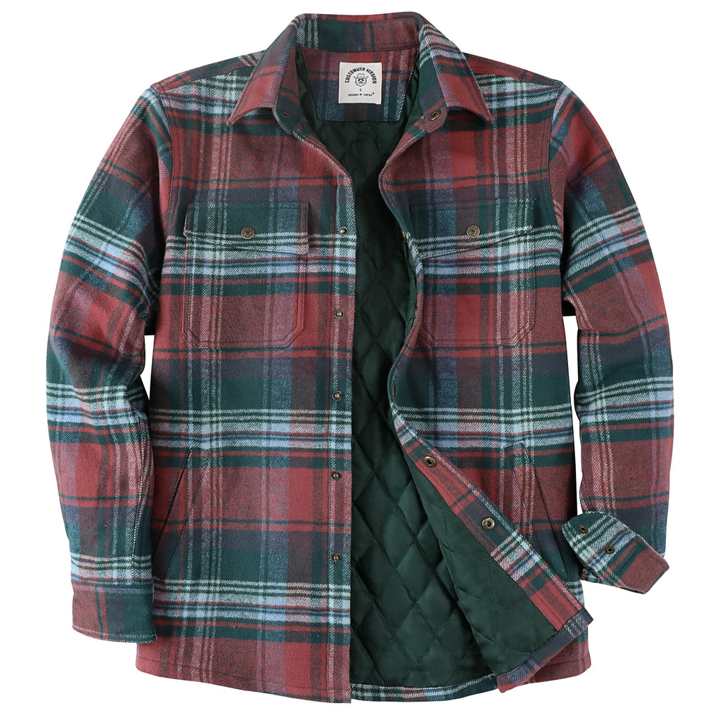 Dubinik® Men’s Overshirt Shacket – Cozy Warm-Lined Green Plaid Flannel, Lightweight Casual Button-Down Long Sleeve Jacket #0181014