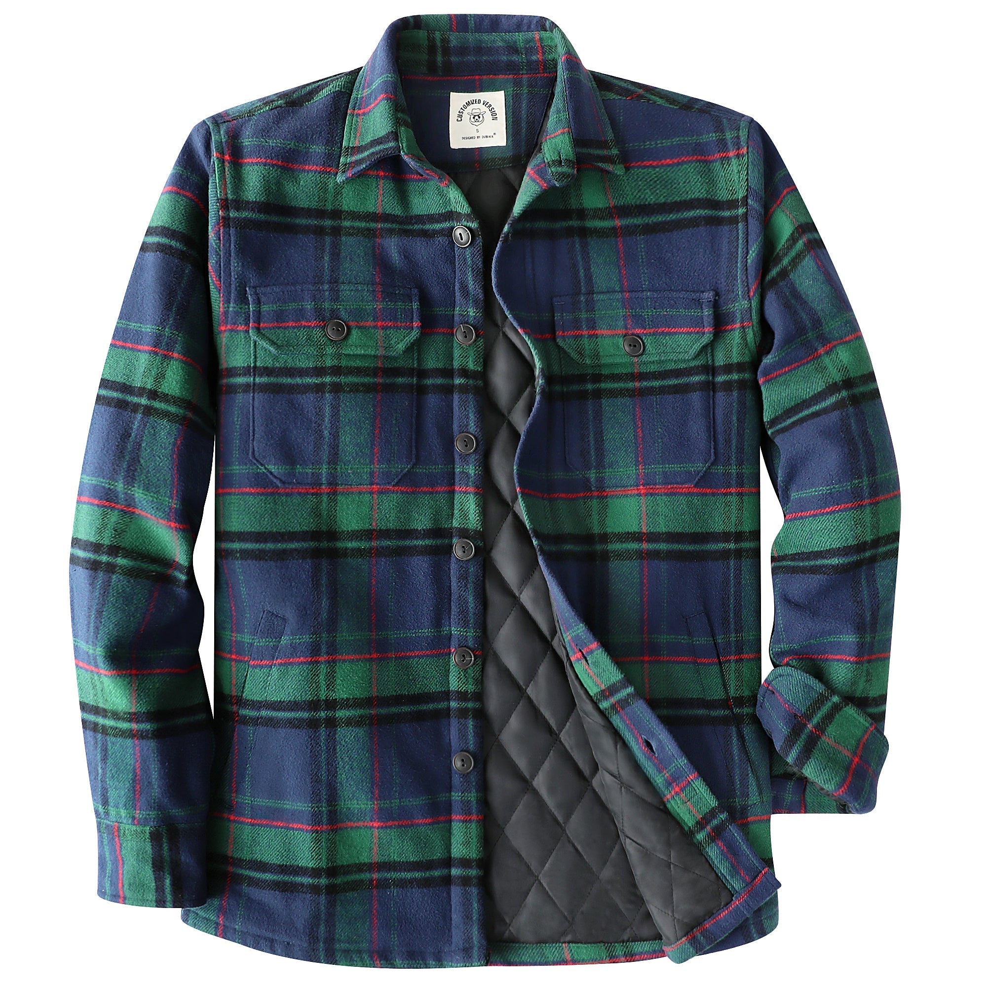 Dubinik® Mens Shacket Flannel Warm Lined Coats Lightweight Jacket Casual Green Plaid Flannel Shirt For Men Long Sleeve Button Down#0182016