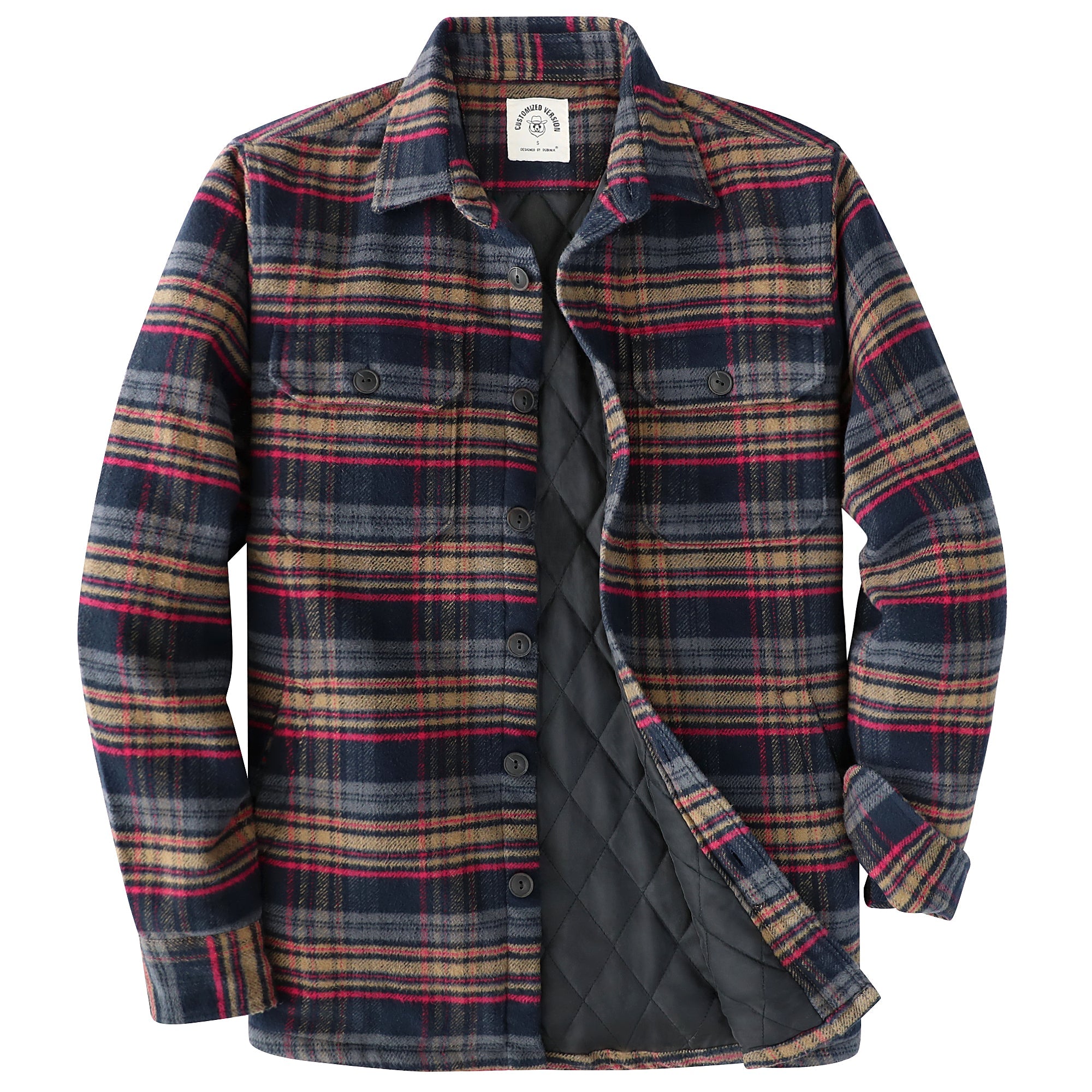 Dubinik® Mens Shacket Flannel Warm Lined Coats Lightweight Jacket Casual Plaid Flannel Shirt For Men Long Sleeve Button Down#0182001