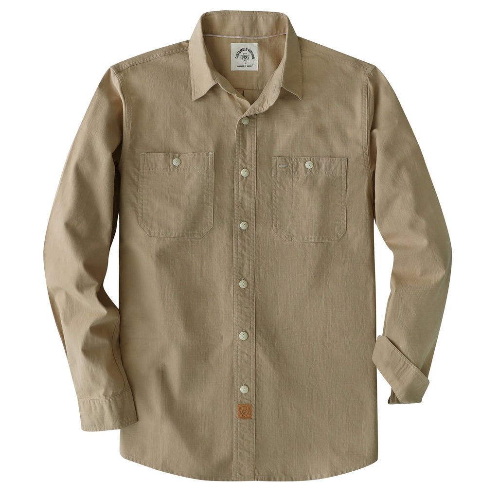 Dubinik® Khaki Chambray Long Sleeve Button-Front Closure Pocket Cotton Workshirt#58010