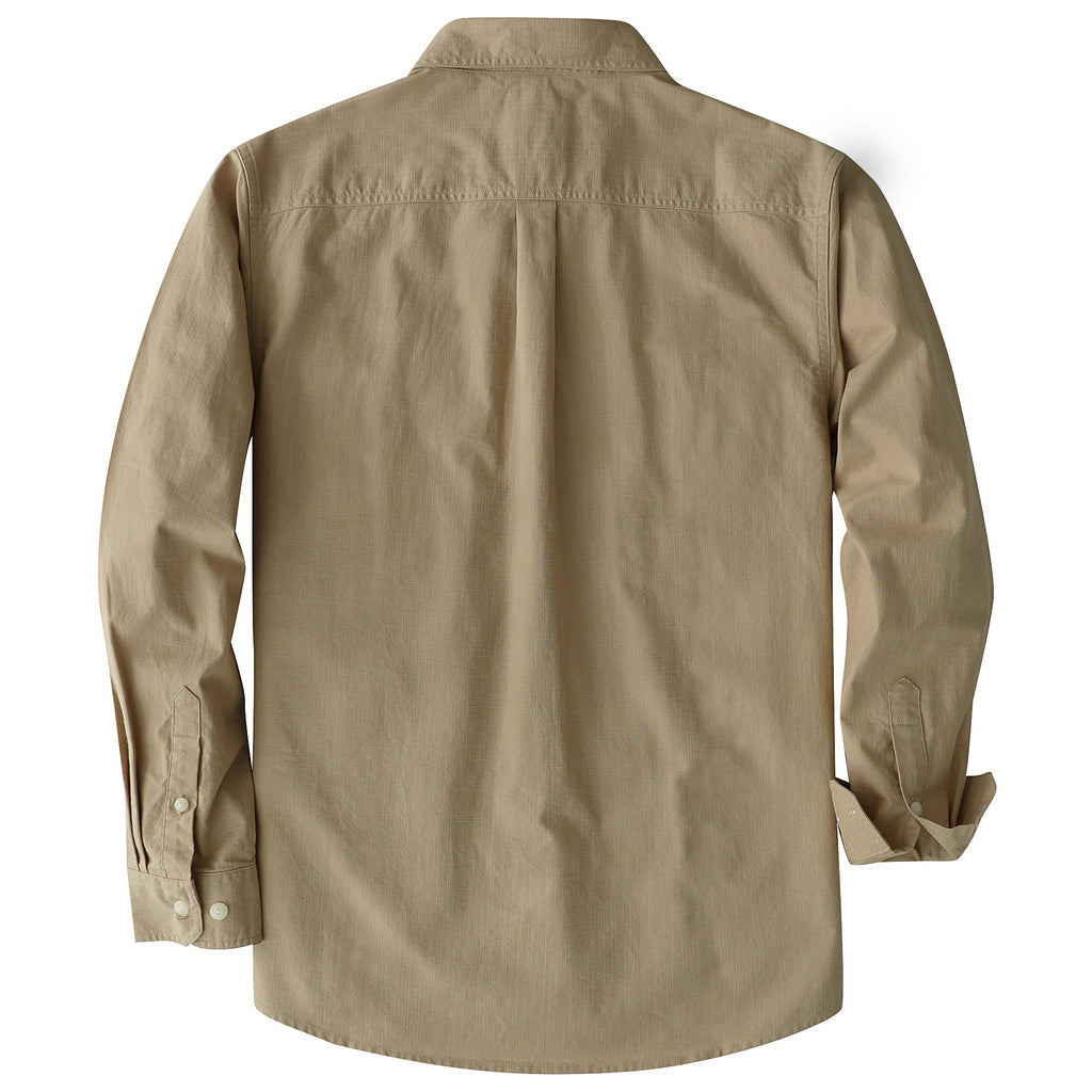Dubinik® Khaki Chambray Long Sleeve Button-Front Closure Pocket Cotton Workshirt#58010