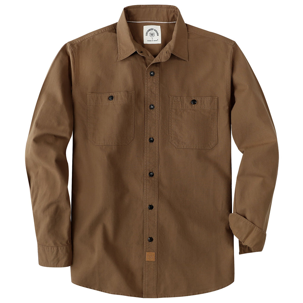 Dubinik® Dark Brown Chambray Long Sleeve Button-Front Closure Pocket Cotton Workshirt#58011