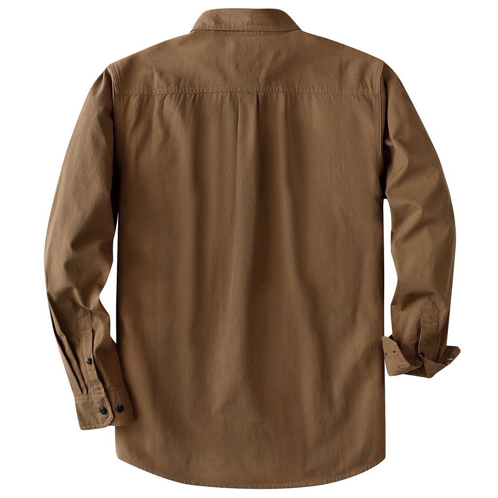 Dubinik® Dark Brown Chambray Long Sleeve Button-Front Closure Pocket Cotton Workshirt#58011