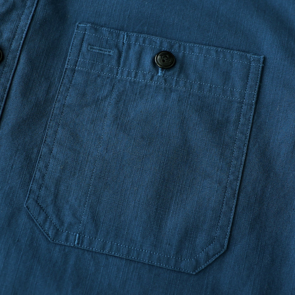 Dubinik® Navy Blue Chambray Long Sleeve Button-Front Closure Pocket Cotton Workshirt#58015