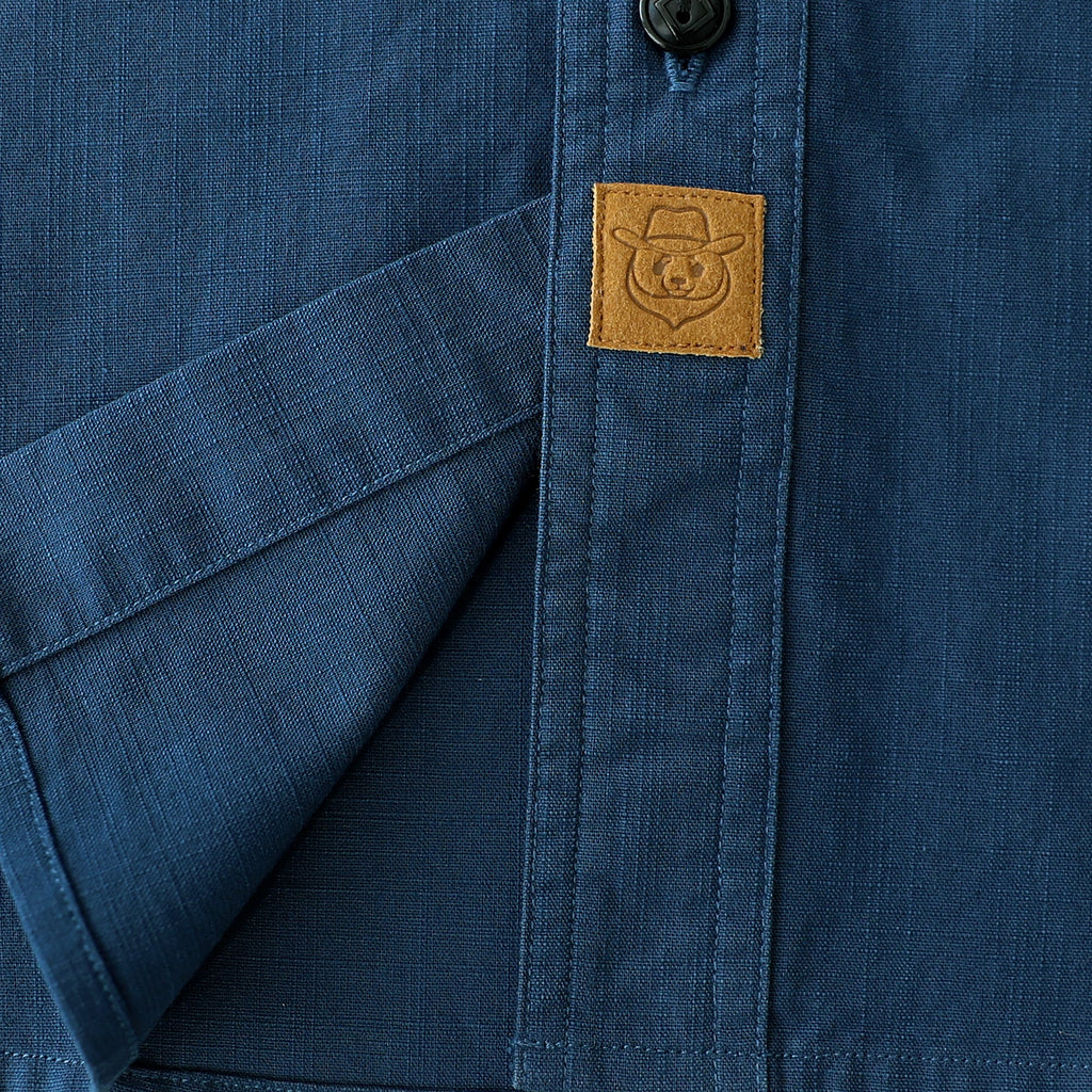 Dubinik® Navy Blue Chambray Long Sleeve Button-Front Closure Pocket Cotton Workshirt#58015