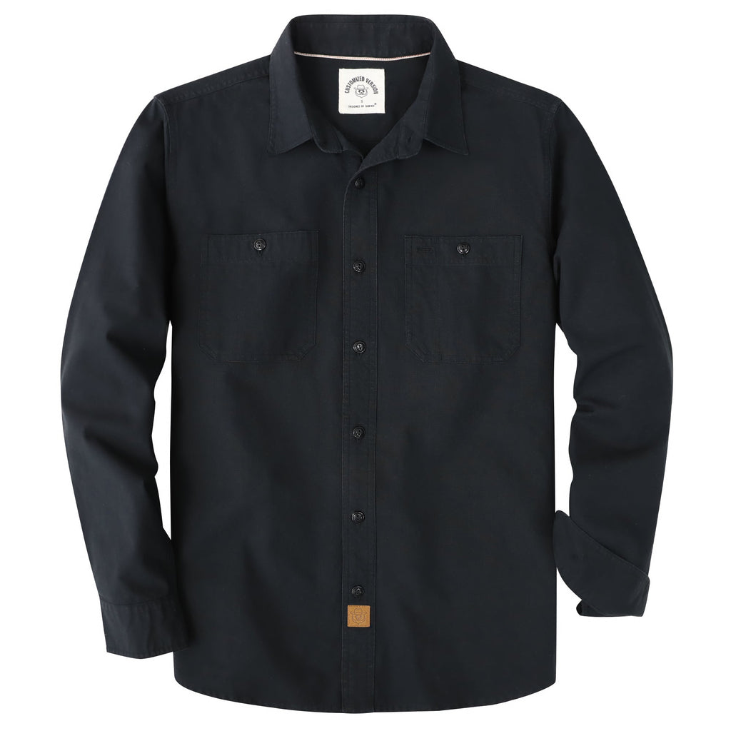 Dubinik® Black Chambray Long Sleeve Button-Front Closure Pocket Cotton Workshirt#58013
