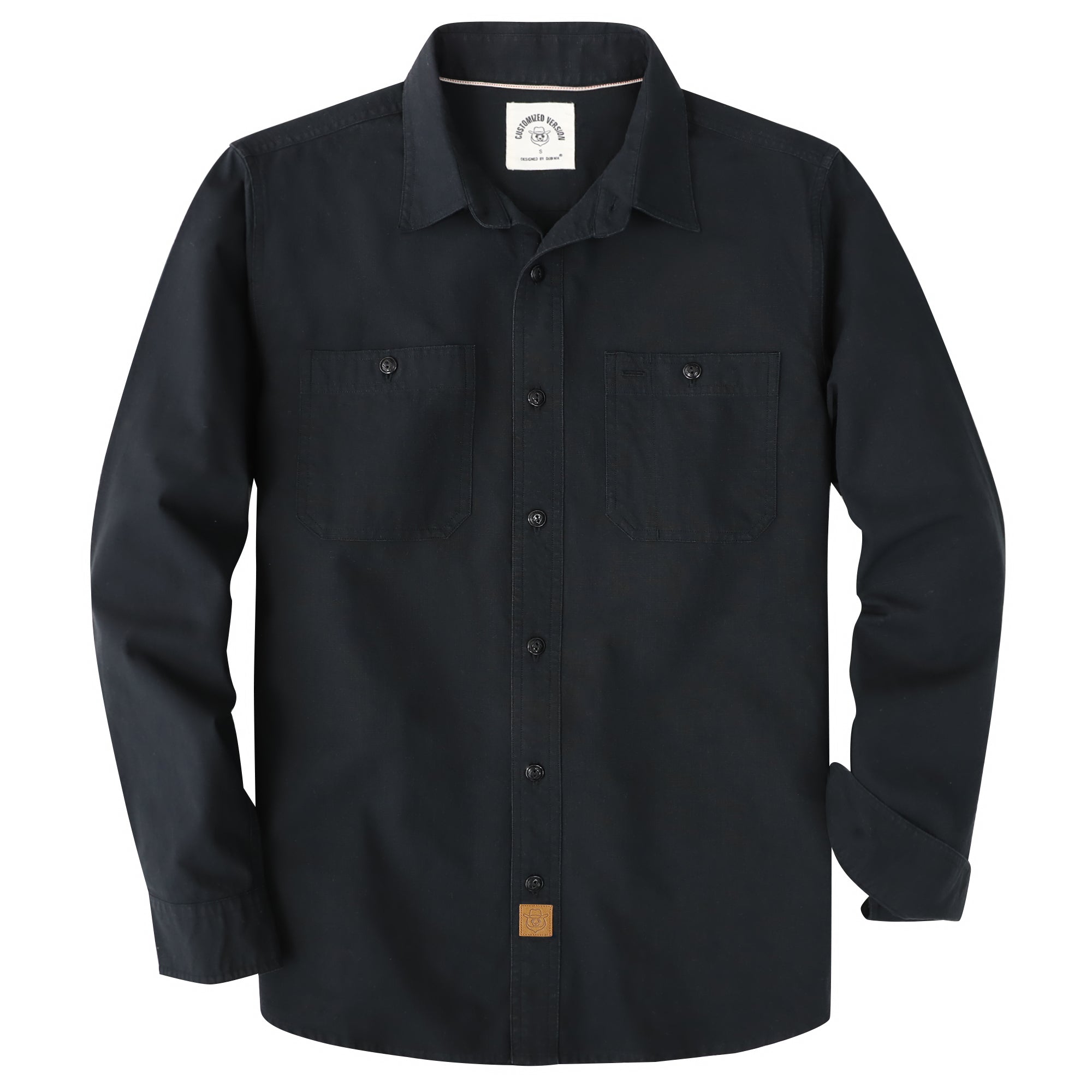 Dubinik® Black Chambray Long Sleeve Button-Front Closure Pocket Cotton Workshirt#58013