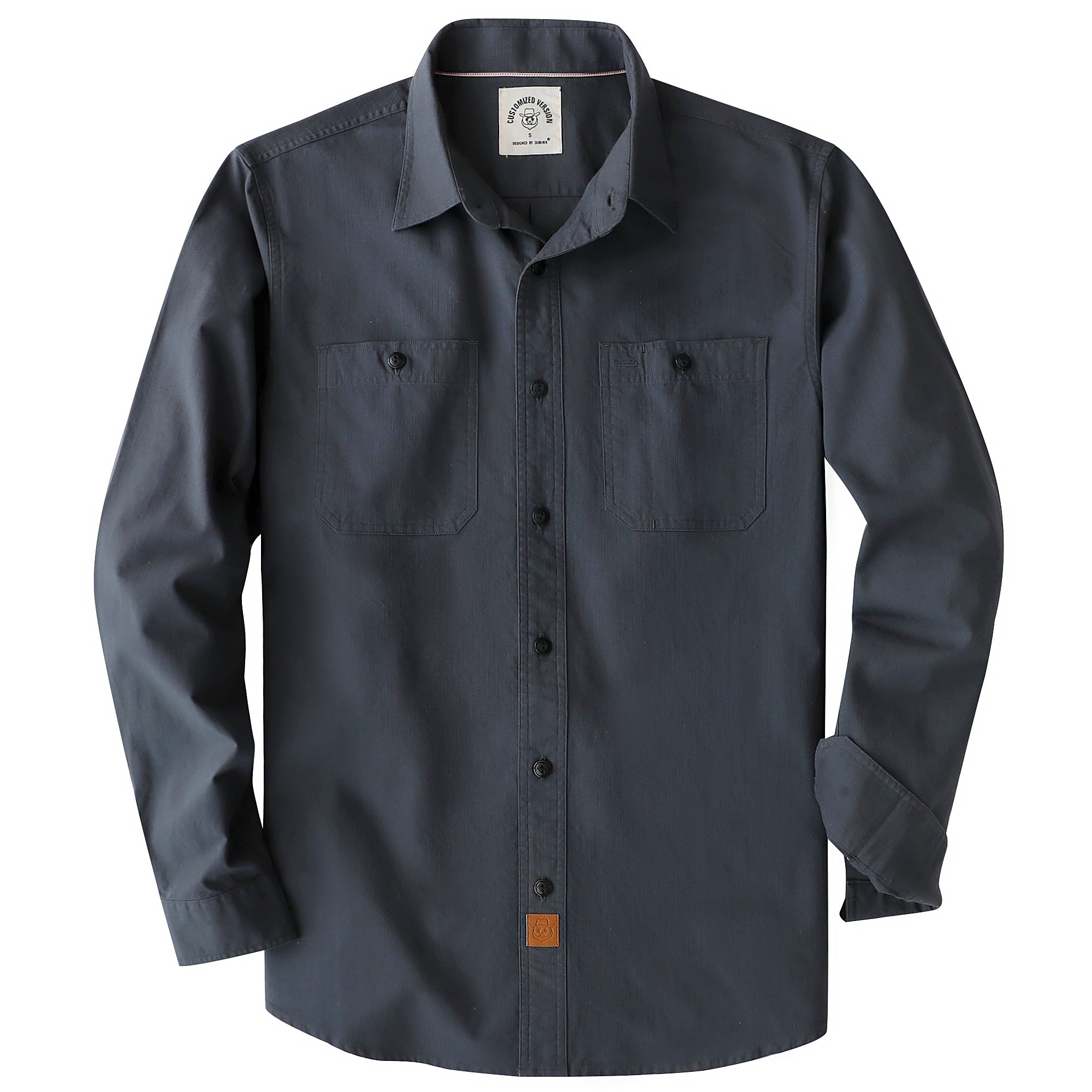 Dubinik® Dark Gray Chambray Long Sleeve Button-Front Closure Pocket Cotton Workshirt#58016
