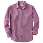 Dubinik® Dark Pink Chambray Long Sleeve Button-Front Closure Pocket Cotton Workshirt#58012