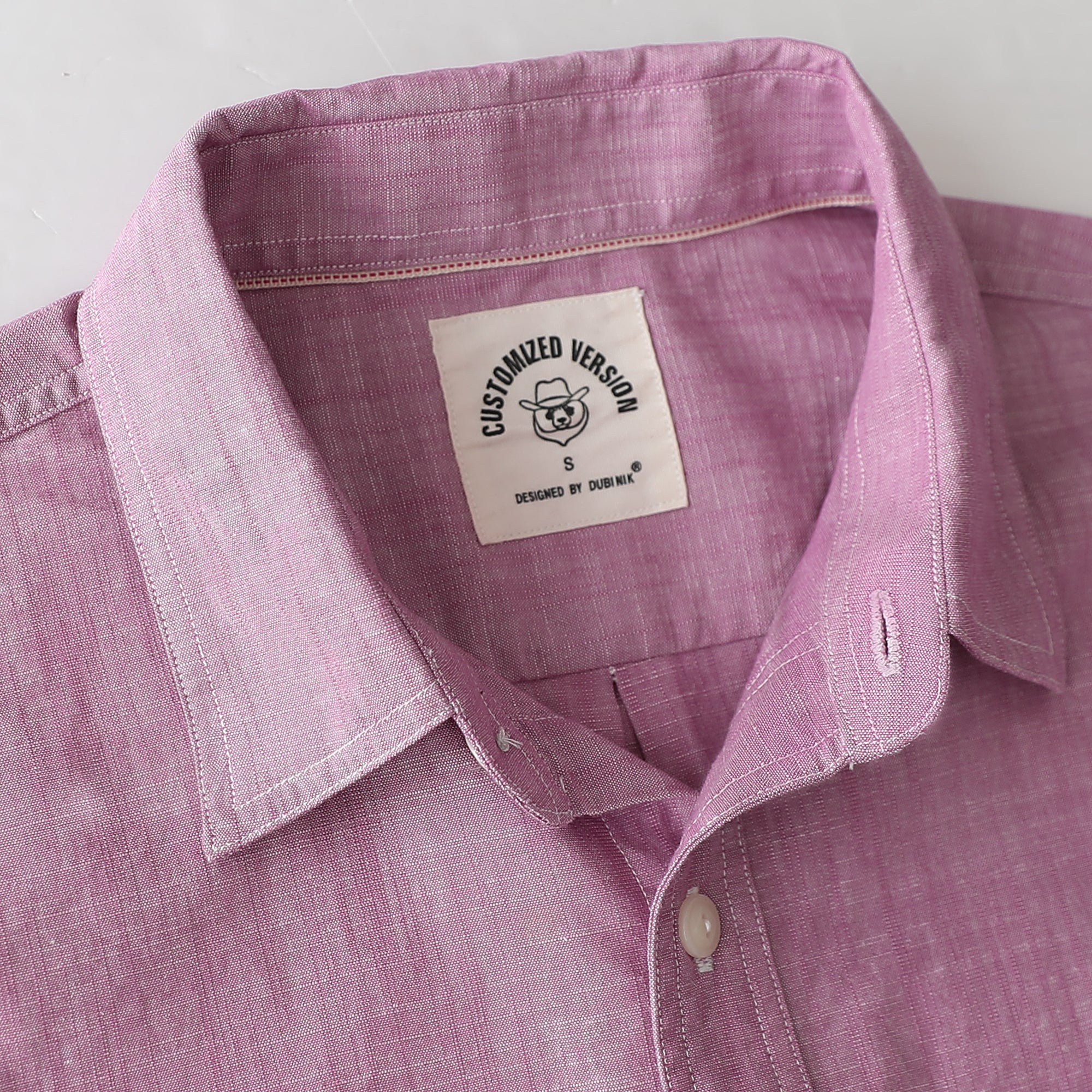 Dubinik® Dark Pink Chambray Long Sleeve Button-Front Closure Pocket Cotton Workshirt#58012