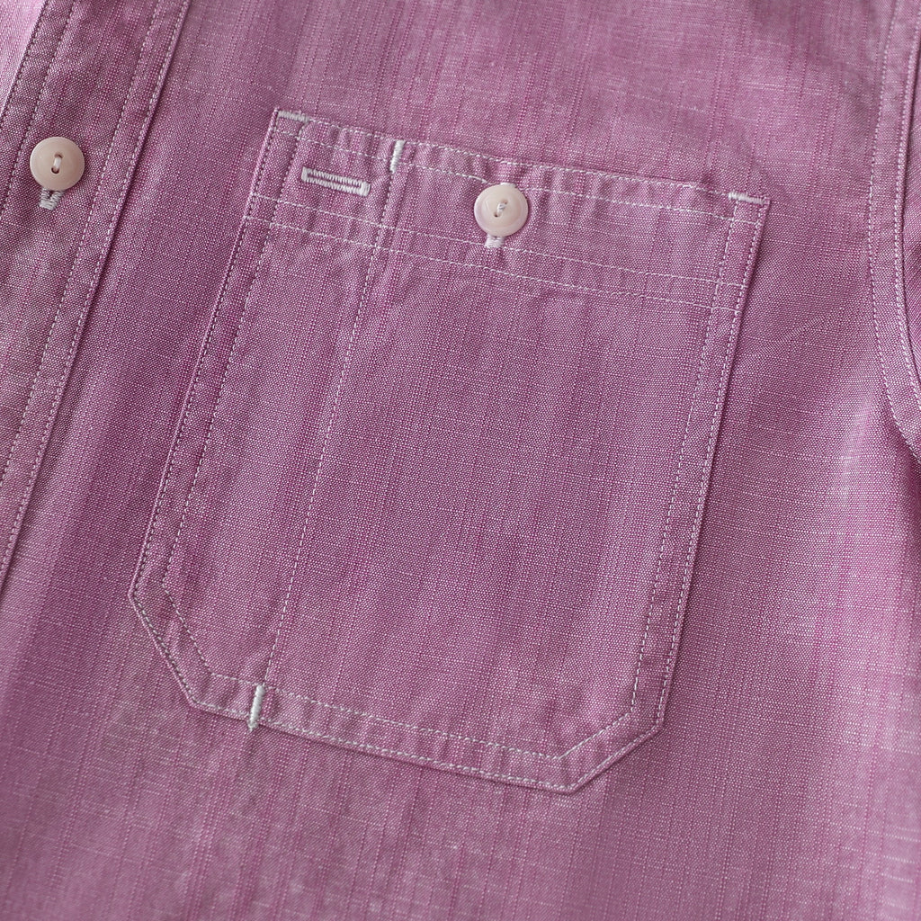 Dubinik® Dark Pink Chambray Long Sleeve Button-Front Closure Pocket Cotton Workshirt#58012