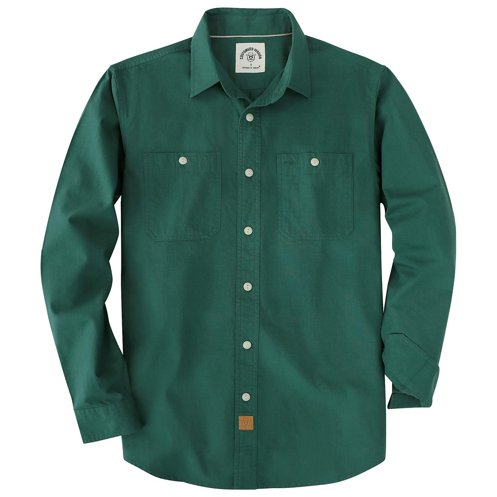 Dubinik® Olive Green Chambray Long Sleeve Button-Front Closure Pocket Cotton Workshirt#58014