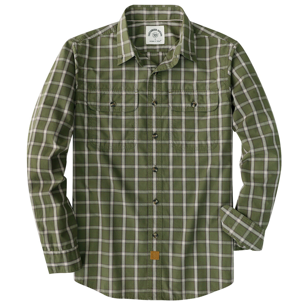 Dubinik® Mens Long Sleeve Button Down Green Shirts Casual Plaid Shirt with Practical Double Pockets Comfortable and Soft#0050026