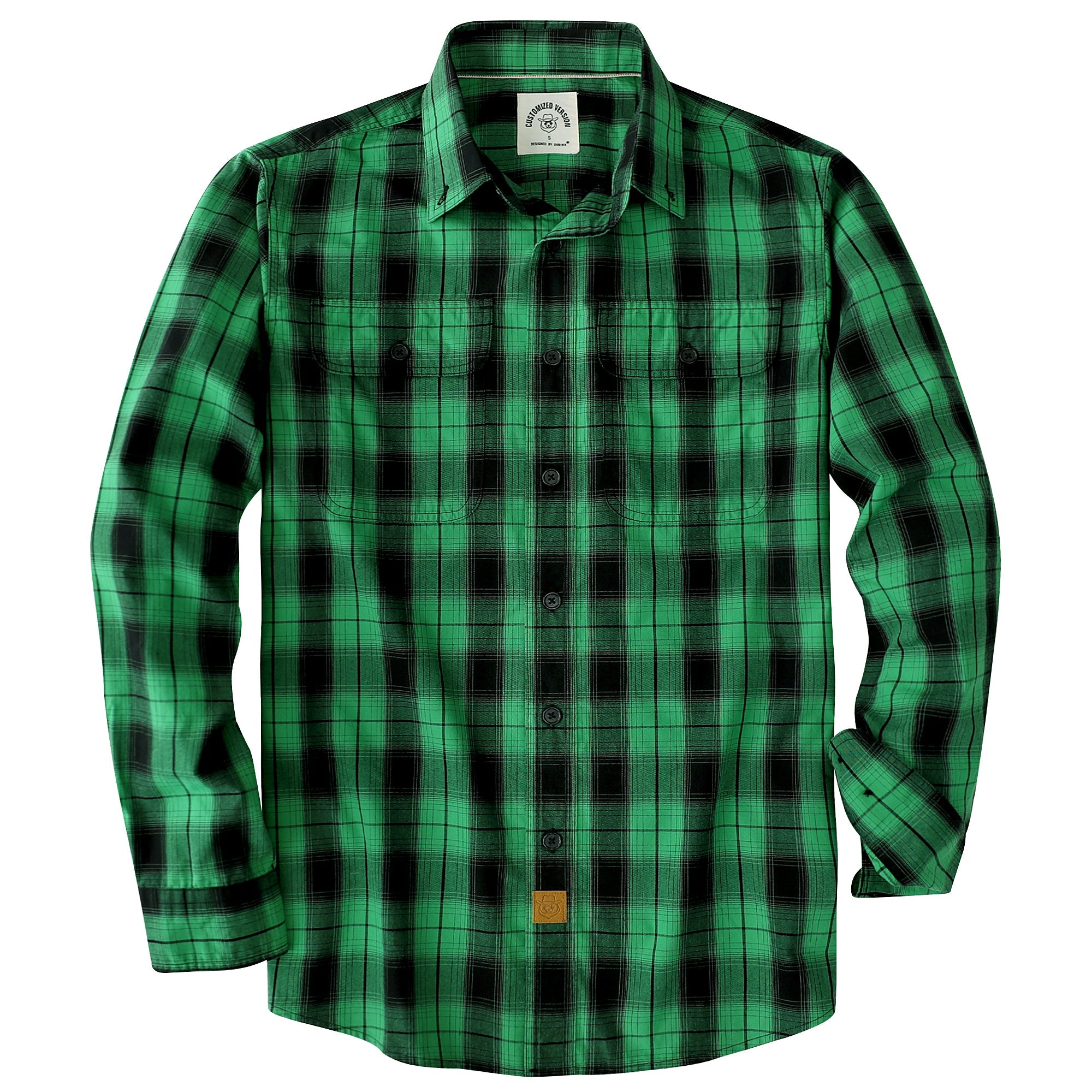 Dubinik® Mens Long Sleeve Button Down Green Shirts Casual Plaid Shirt with Practical Double Pockets Comfortable and Soft#0050001