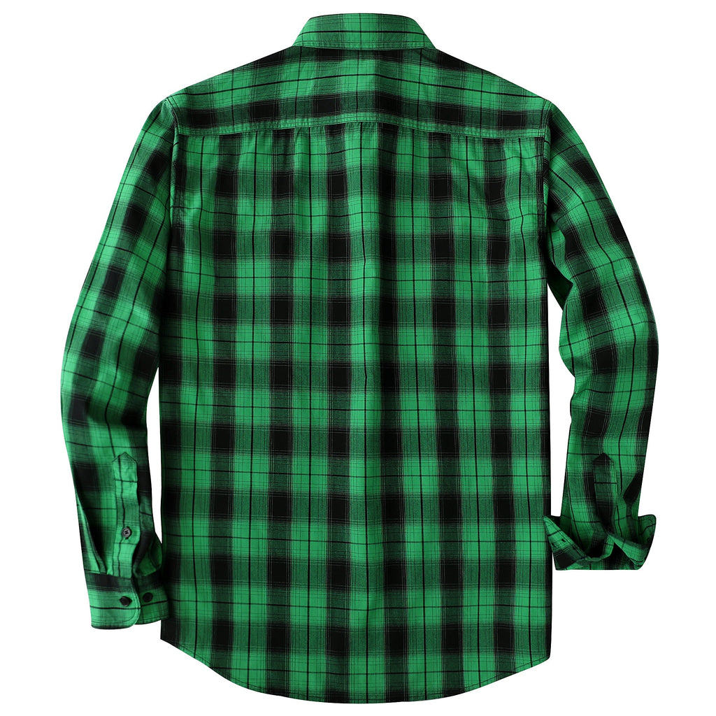 Dubinik® Mens Long Sleeve Button Down Green Shirts Casual Plaid Shirt with Practical Double Pockets Comfortable and Soft#0050001
