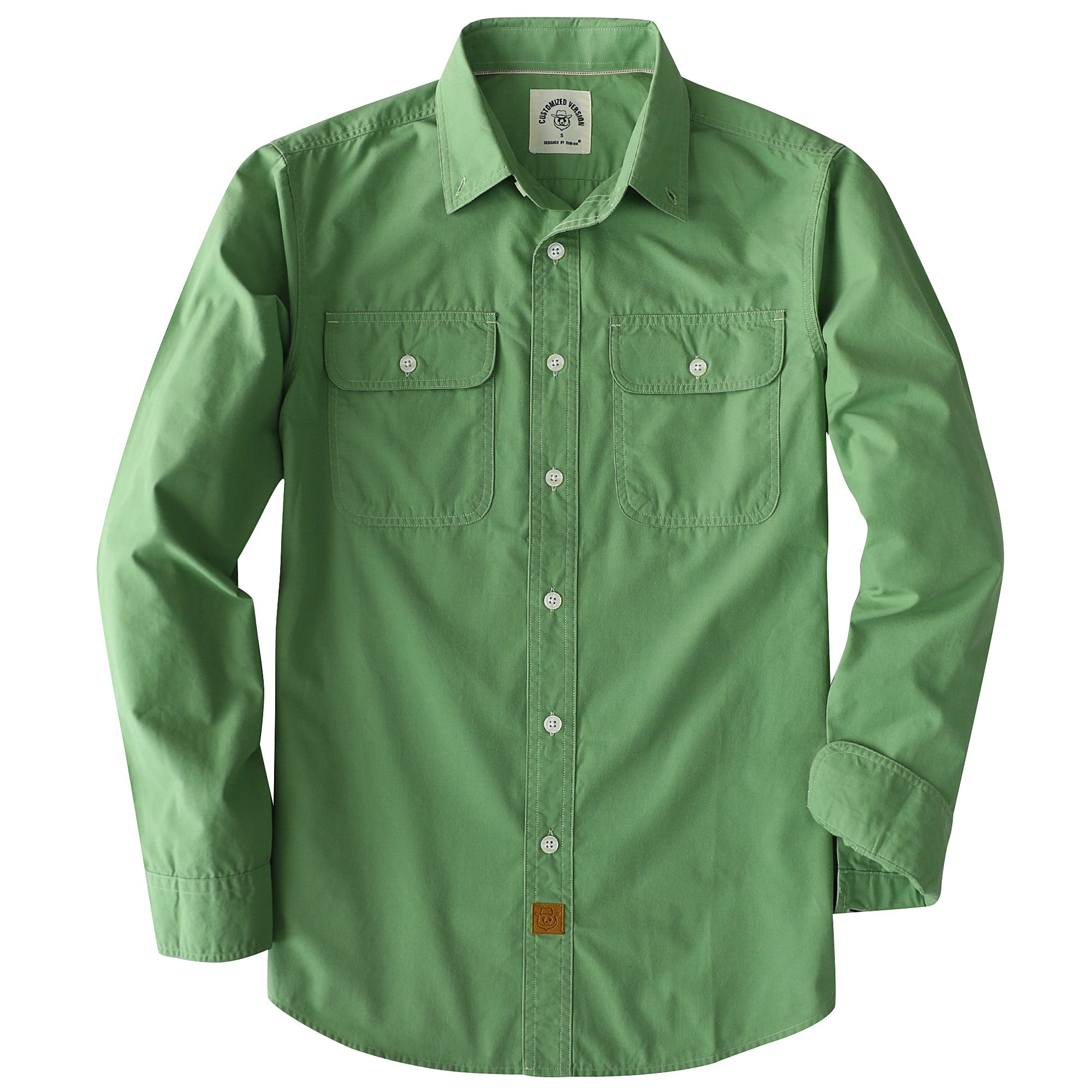 Dubinik® Mens Long Sleeve Button Down Solid Light Green Shirts Casual Plaid Shirt with Practical Double Pockets Comfortable and Soft#0050031