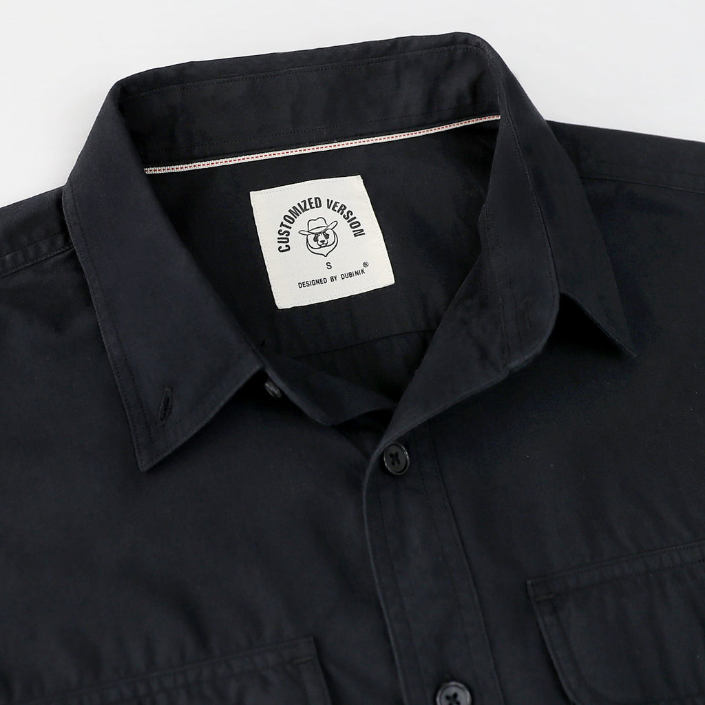 Dubinik® Mens Long Sleeve Button Down Solid Black Shirts Casual Plaid Shirt with Practical Double Pockets Comfortable and Soft#0050028