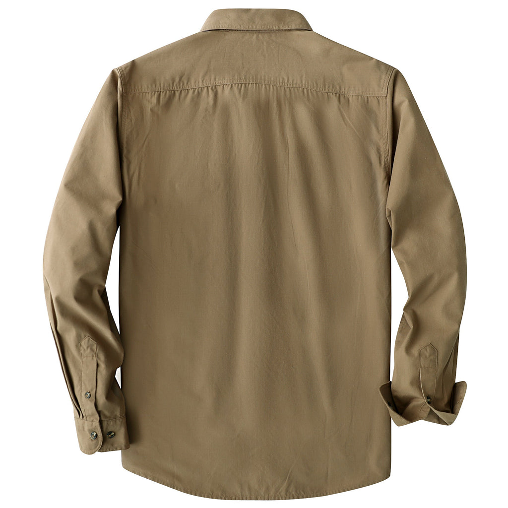 Dubinik® Mens Long Sleeve Button Down Solid Khaki Shirts Casual Plaid Shirt with Practical Double Pockets Comfortable and Soft#0050030