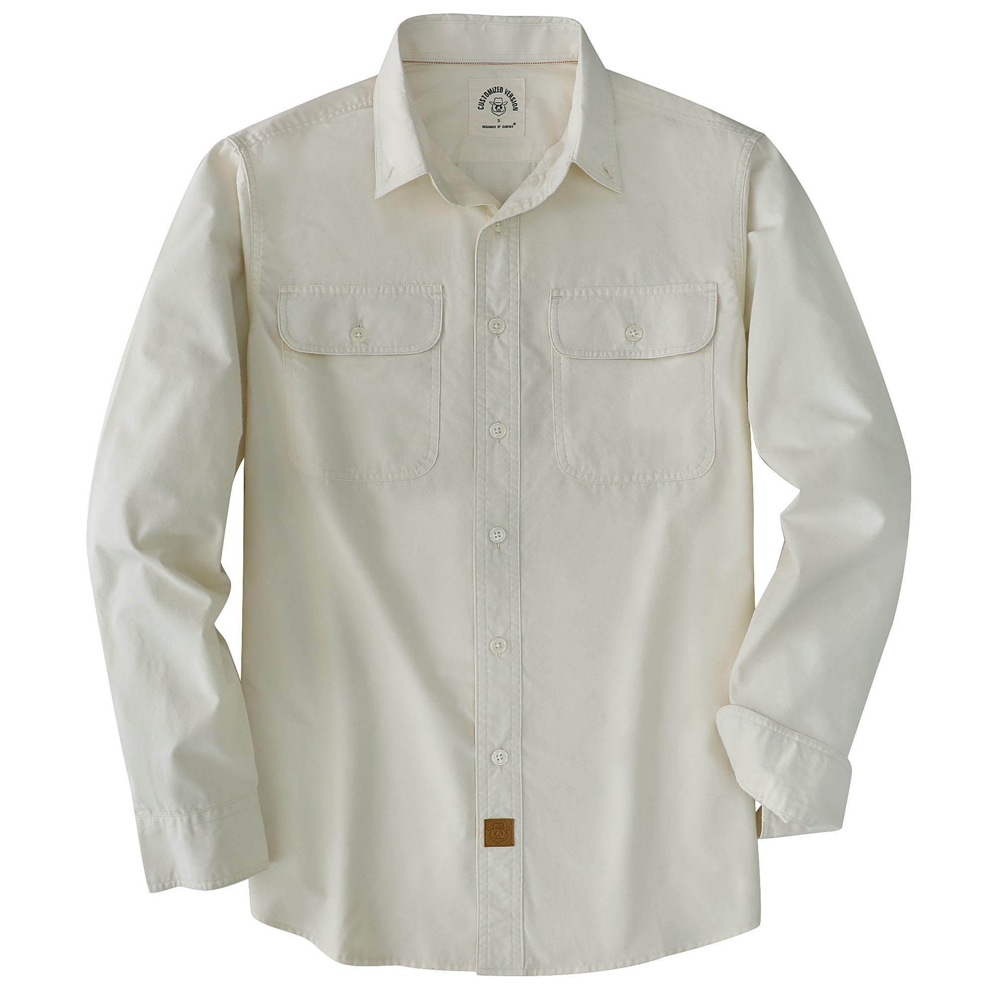 Dubinik® Mens Long Sleeve Button Down Solid Beige Shirts Casual Plaid Shirt with Practical Double Pockets Comfortable and Soft#0050032