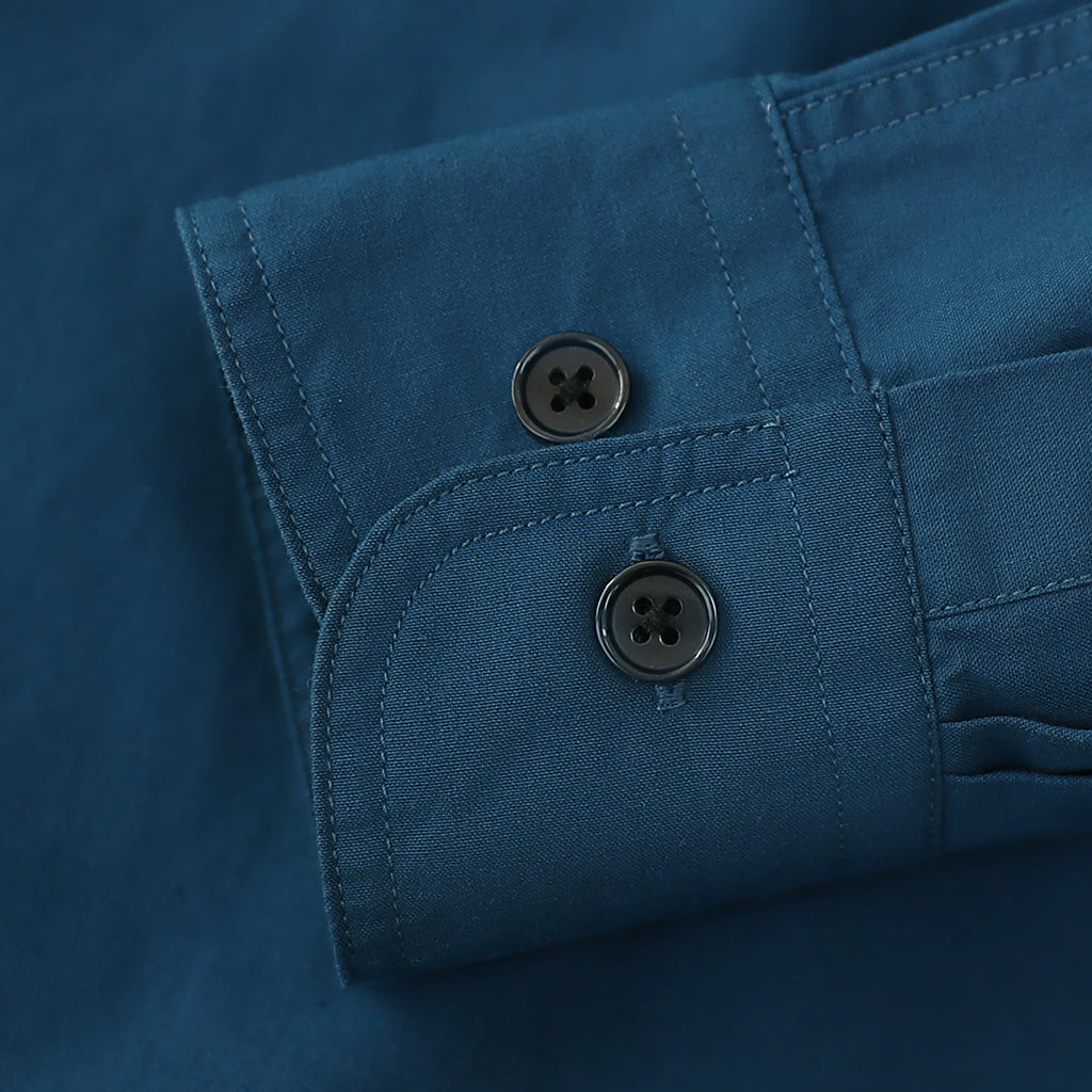 Dubinik® Mens Long Sleeve Button Down Solid Navy Blue Shirts Casual Plaid Shirt with Practical Double Pockets Comfortable and Soft#0050029