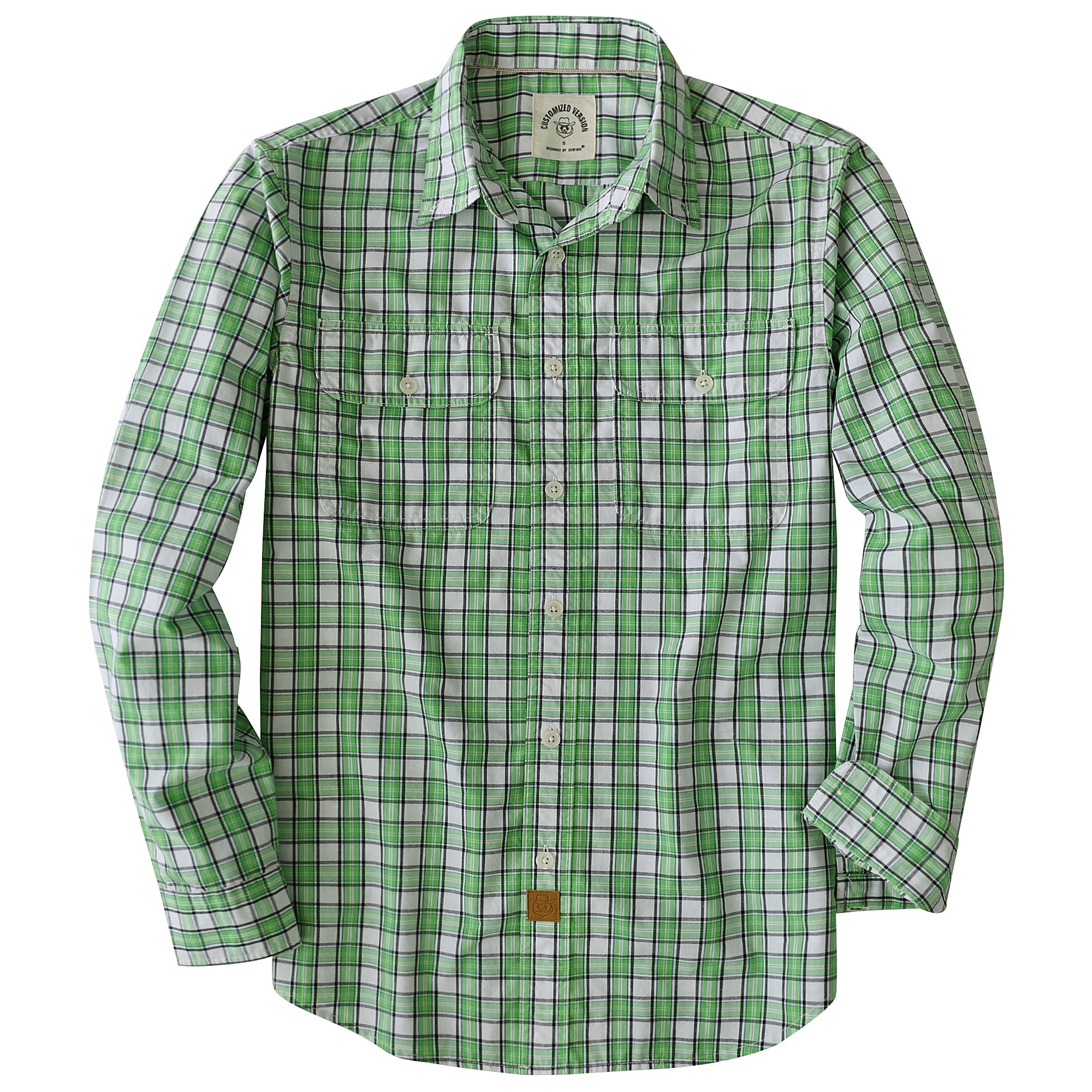 Dubinik® Mens Long Sleeve Button Down Green Shirts Casual Plaid Shirt with Practical Double Pockets Comfortable and Soft#0050008