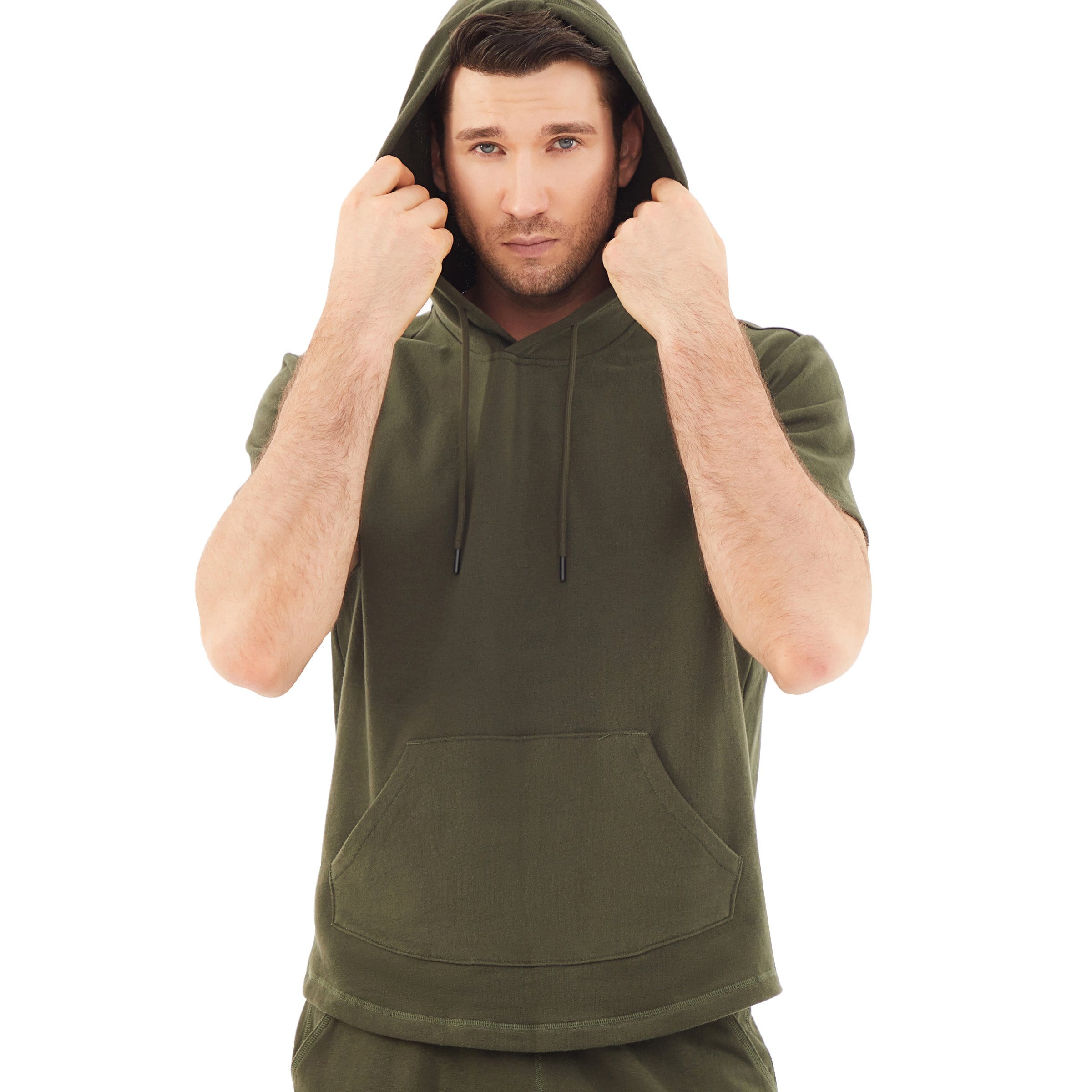Men's Green Hoodies short-sleeved hooded sweatshirt #0604