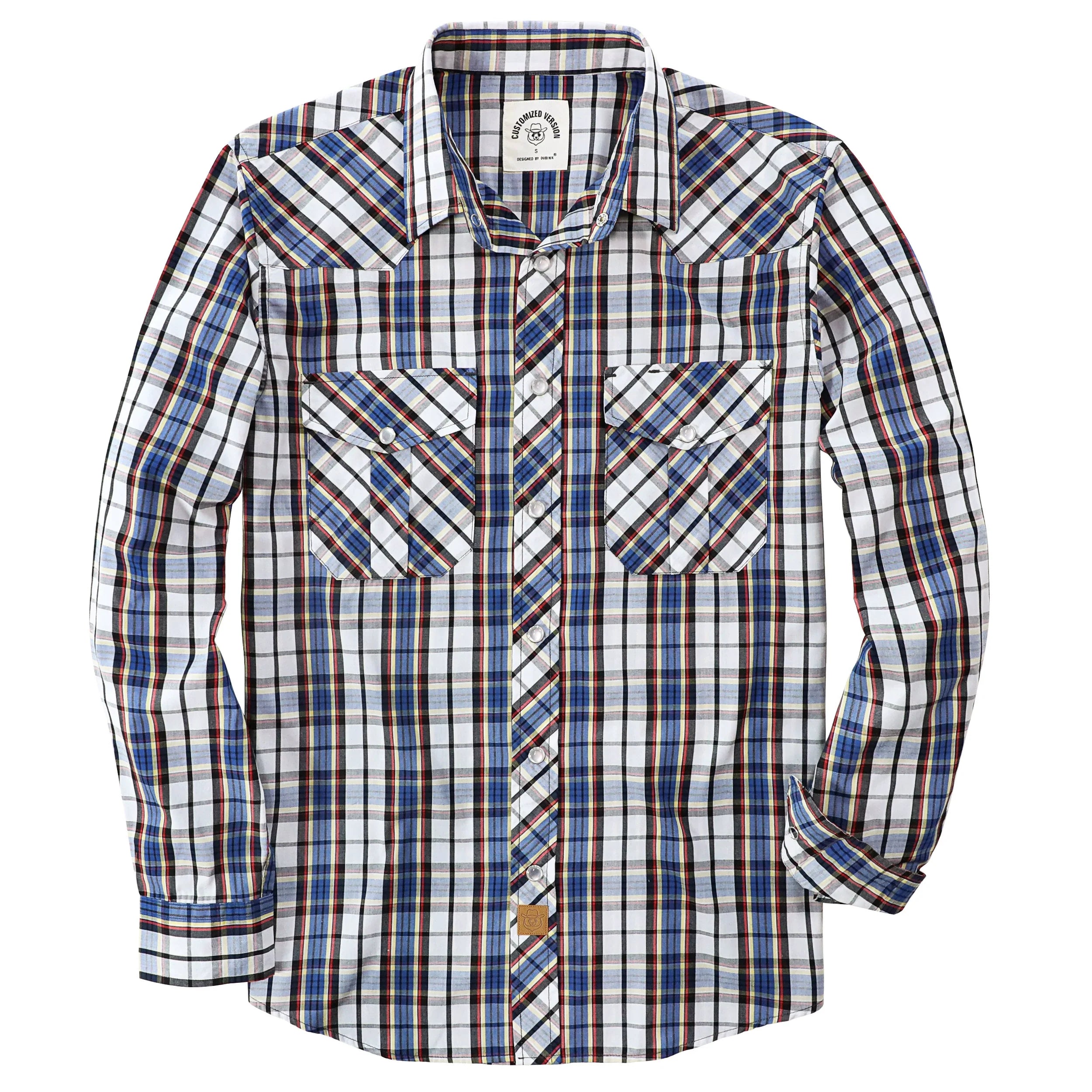 Dubinik® Pearl Snap Shirts for Men Long Sleeve Western Shirts for Men Vintage Casual Plaid Shirt Cowboy Shirts for Men#42009