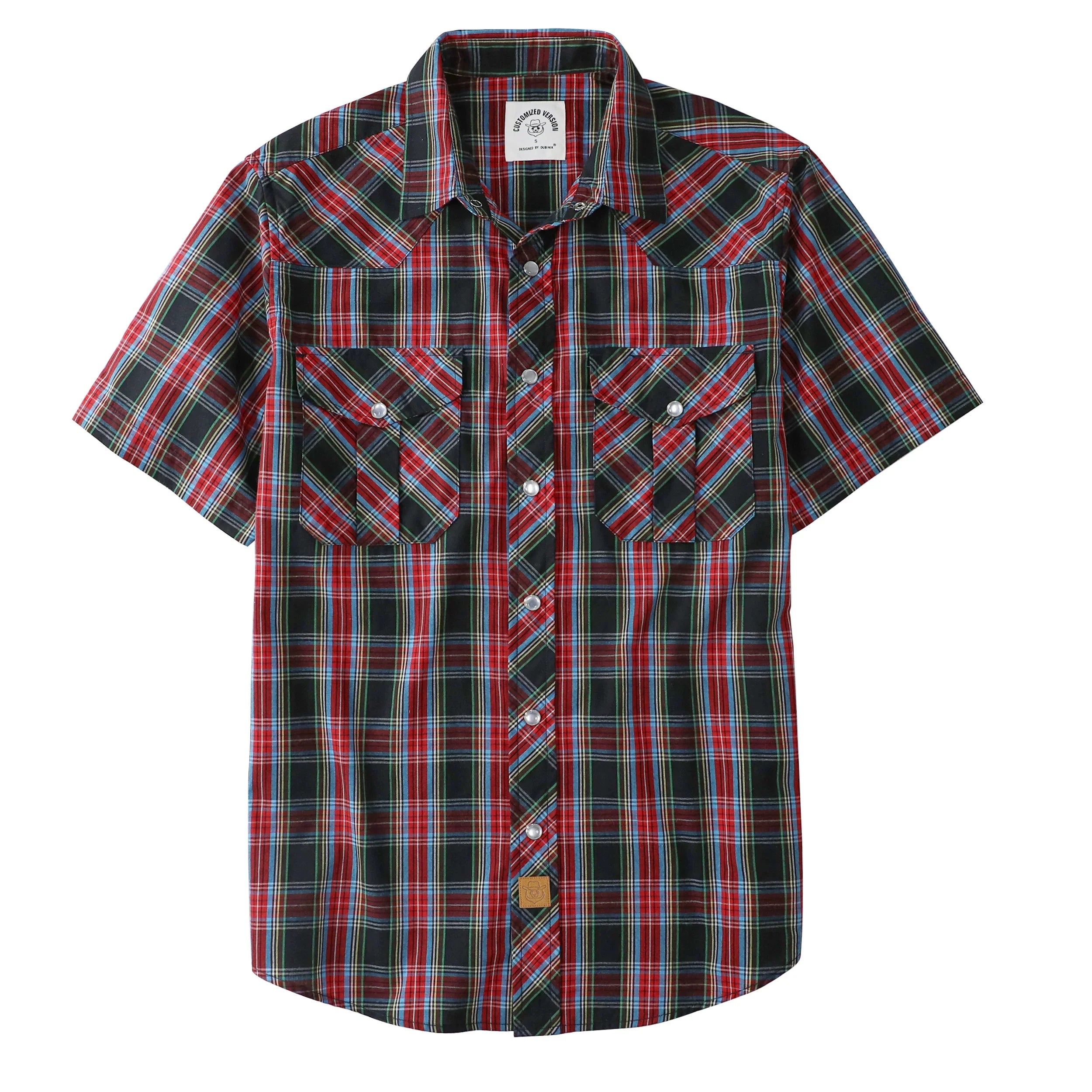 Dubinik® Western Shirts for Men Short Sleeve Plaid Pearl Snap Shirts for Men Button Up Shirt Cowboy Casual Work Shirt#41011