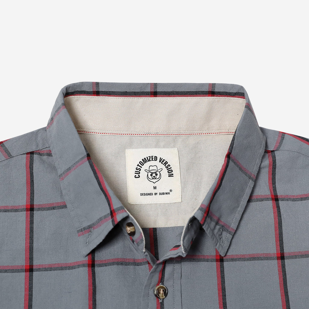 Dubinik® Short Sleeve Button Down Shirts 100% Cotton Plaid Casual Shirt with Pocket #0112