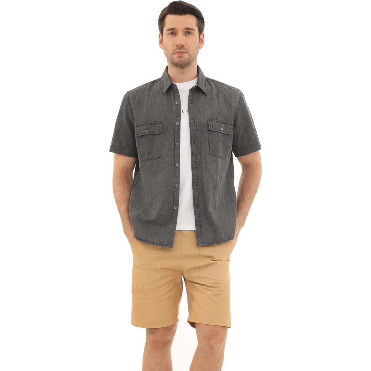 Mens Denim Shirts Button Down Short Sleeve Western Cotton Casual Work Jean Shirt #5503