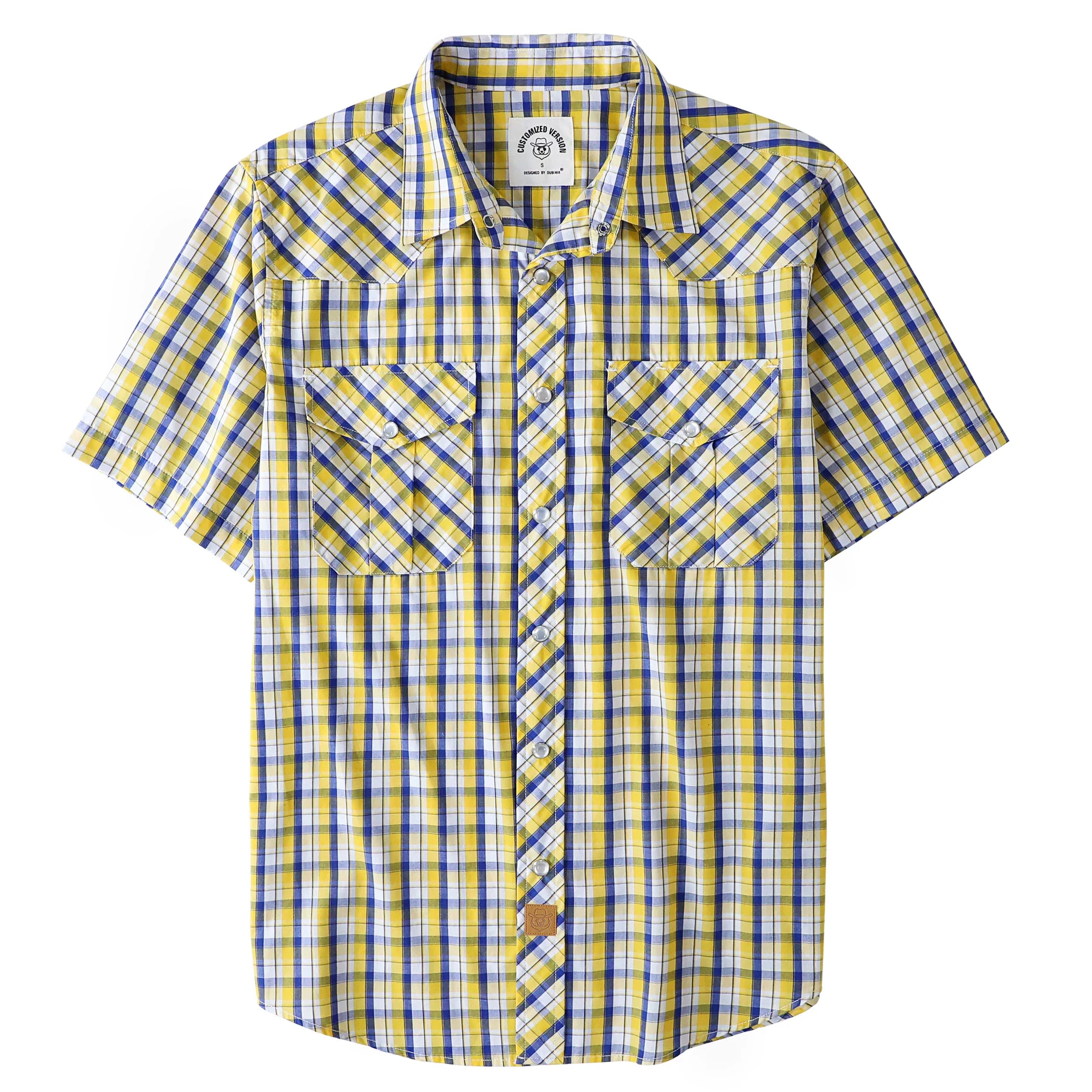 Dubinik® Western Shirts for Men Short Sleeve Plaid Pearl Snap Shirts for Men Button Up Shirt Cowboy Casual Work Shirt#41012