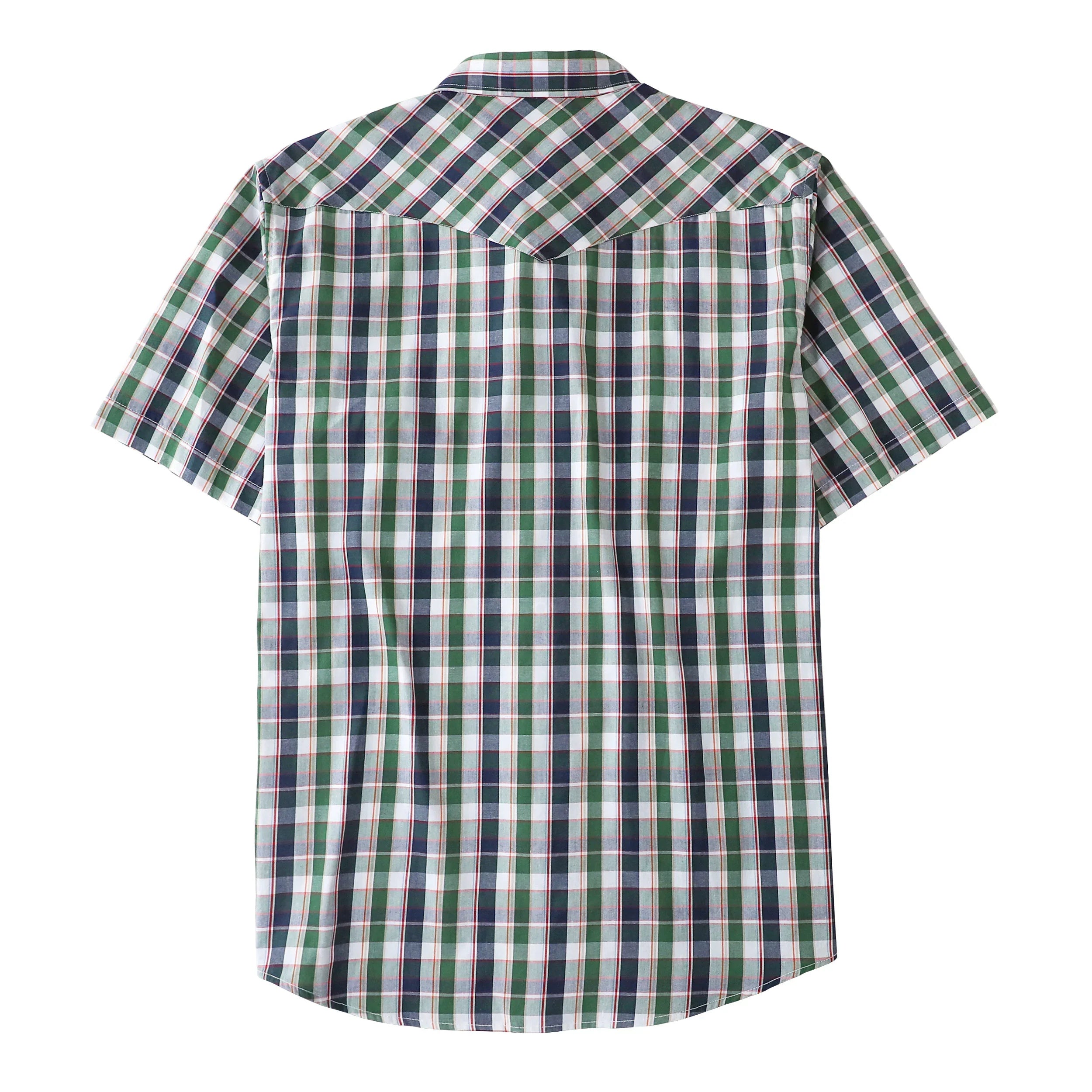 Dubinik® Western Shirts for Men Short Sleeve Plaid Pearl Snap Shirts for Men Button Up Shirt Cowboy Casual Work Shirt#41002