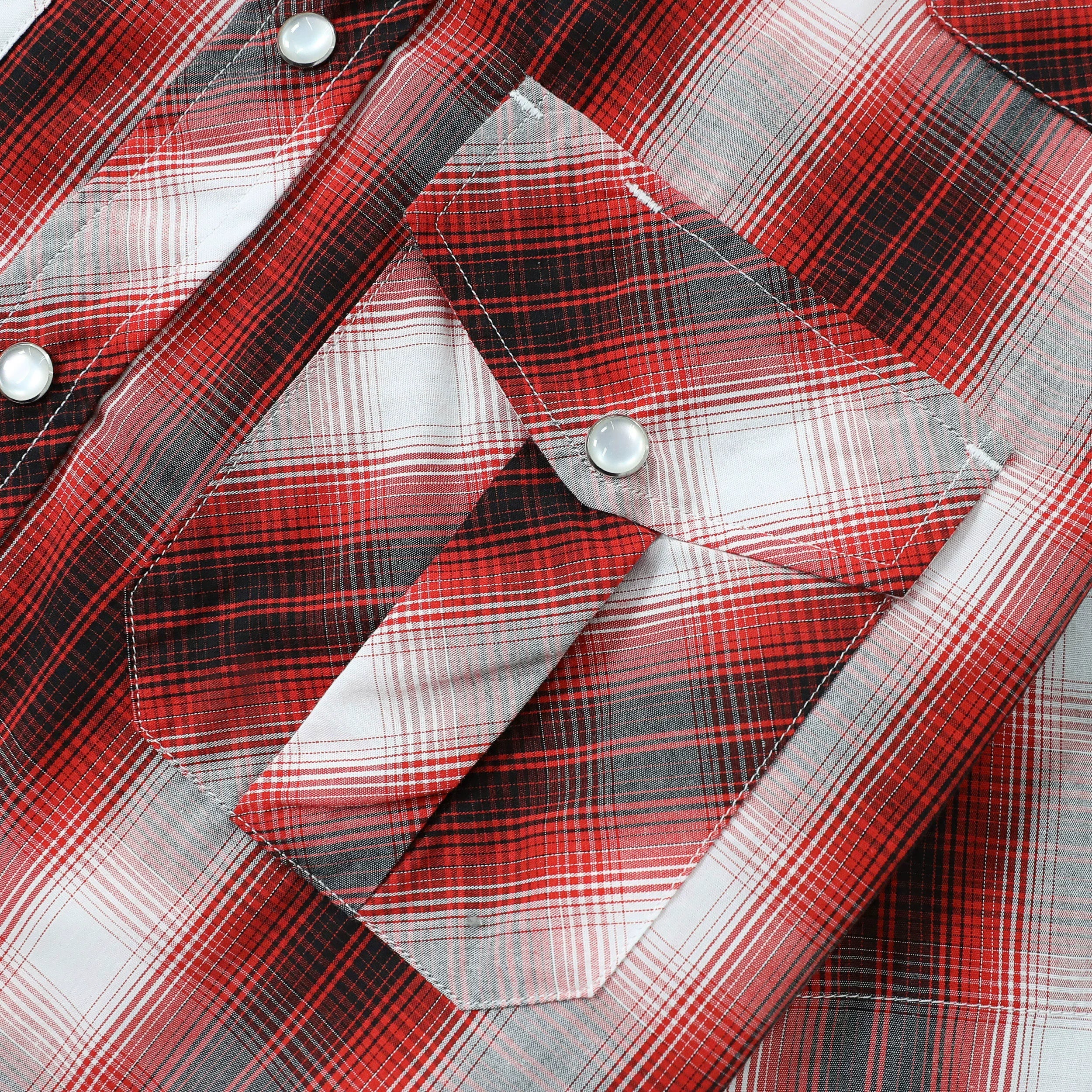 Dubinik® Western Shirts for Men Short Sleeve Plaid Pearl Snap Shirts for Men Button Up Shirt Cowboy Casual Work Shirt#41028