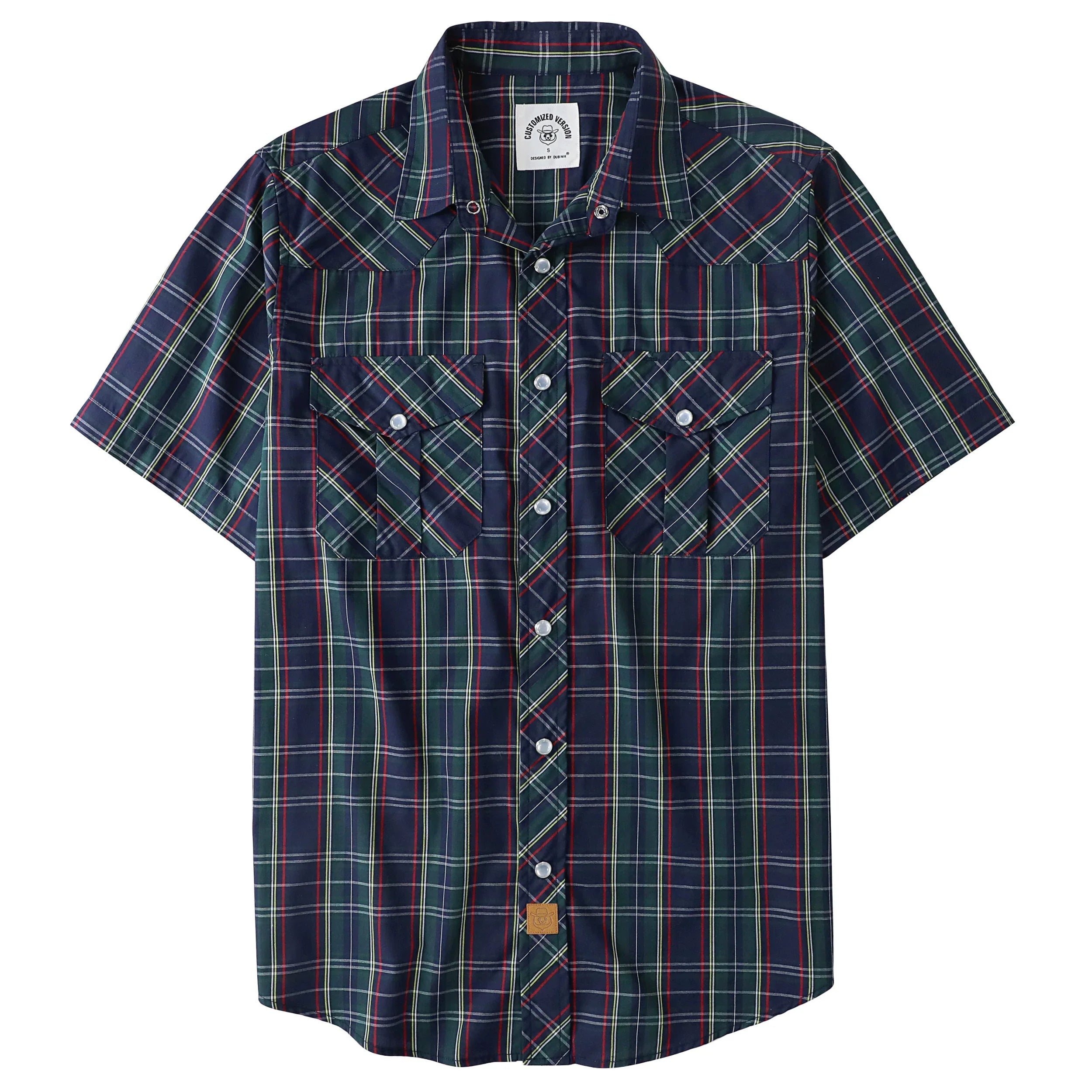 Dubinik® Western Shirts for Men Short Sleeve Plaid Pearl Snap Shirts for Men Button Up Shirt Cowboy Casual Work Shirt#41032