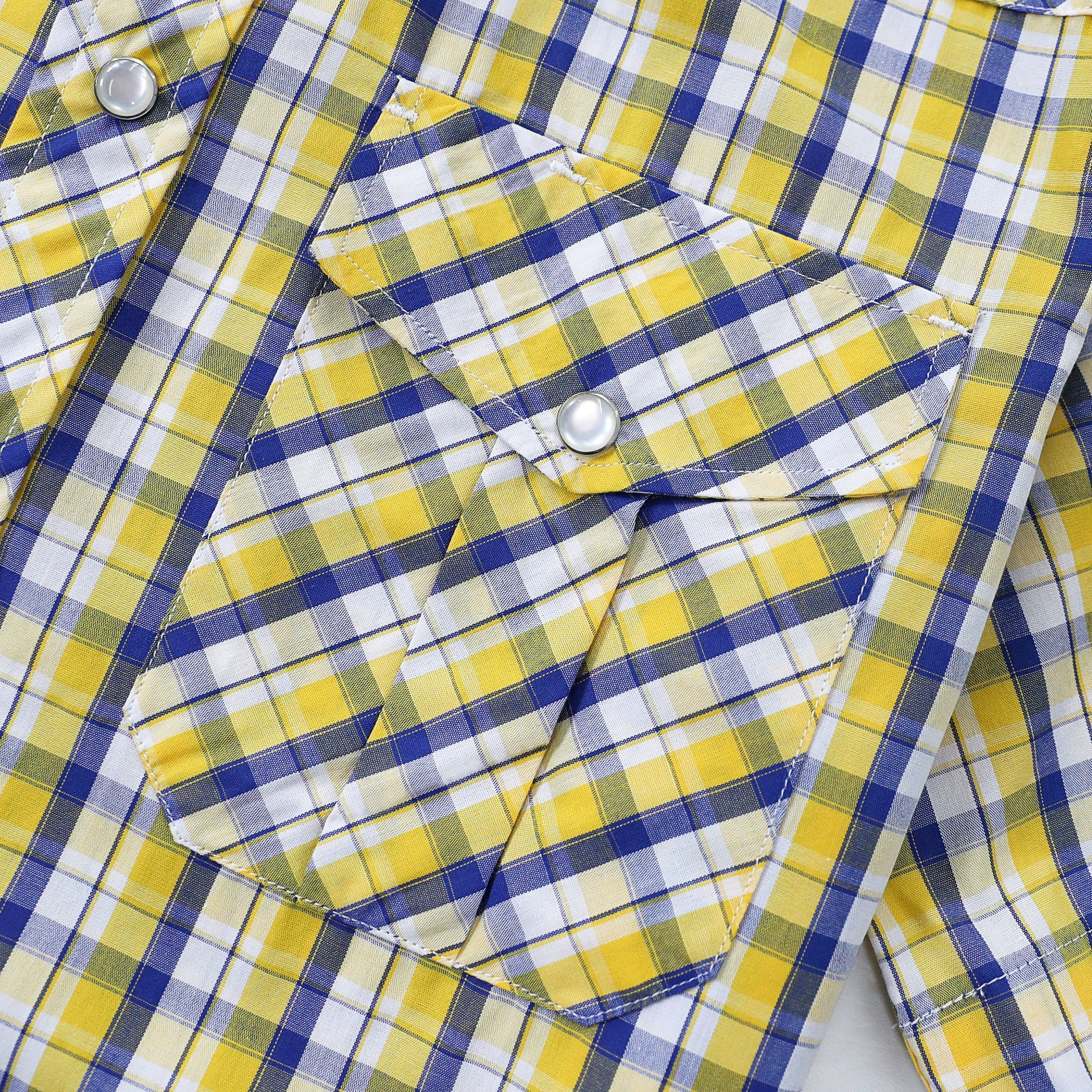 Dubinik® Western Shirts for Men Short Sleeve Plaid Pearl Snap Shirts for Men Button Up Shirt Cowboy Casual Work Shirt#41012