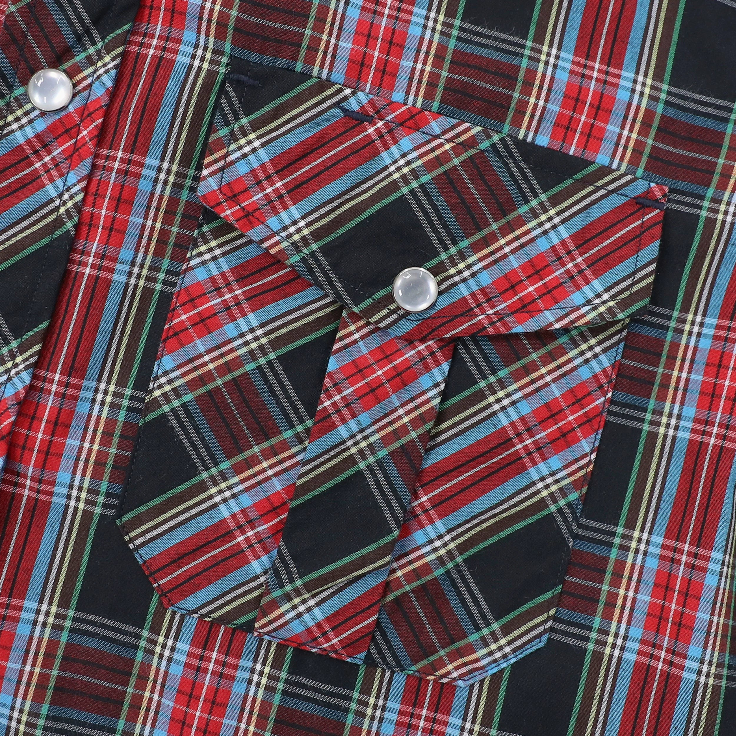 Dubinik® Western Shirts for Men Short Sleeve Plaid Pearl Snap Shirts for Men Button Up Shirt Cowboy Casual Work Shirt#41011