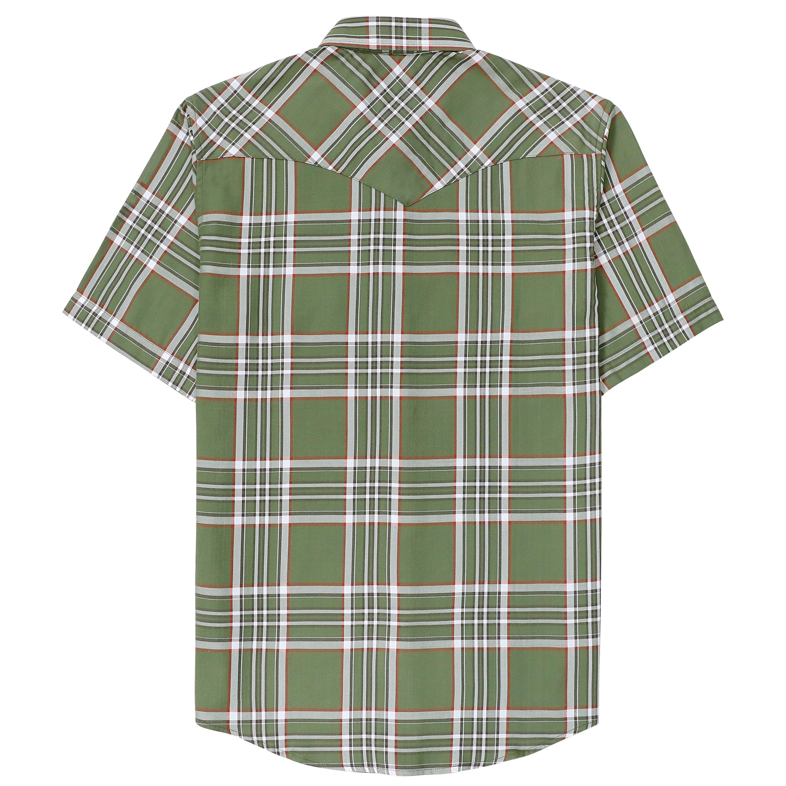 Dubinik®Bamboo Fiber Mens Shirts Short Sleeve Army Green Plaid Shirt Men Western Cowboy Pearl Snap Vintage Casual Plaid Shirt #29301