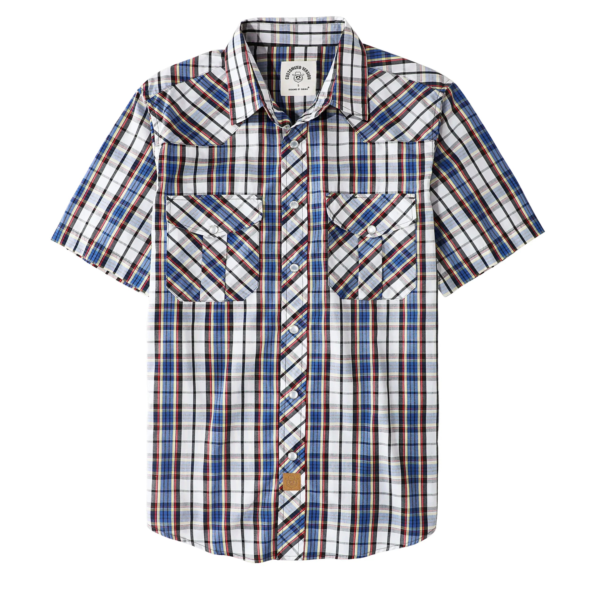 Dubinik® Western Shirts for Men Short Sleeve Plaid Pearl Snap Shirts for Men Button Up Shirt Cowboy Casual Work Shirt#41009