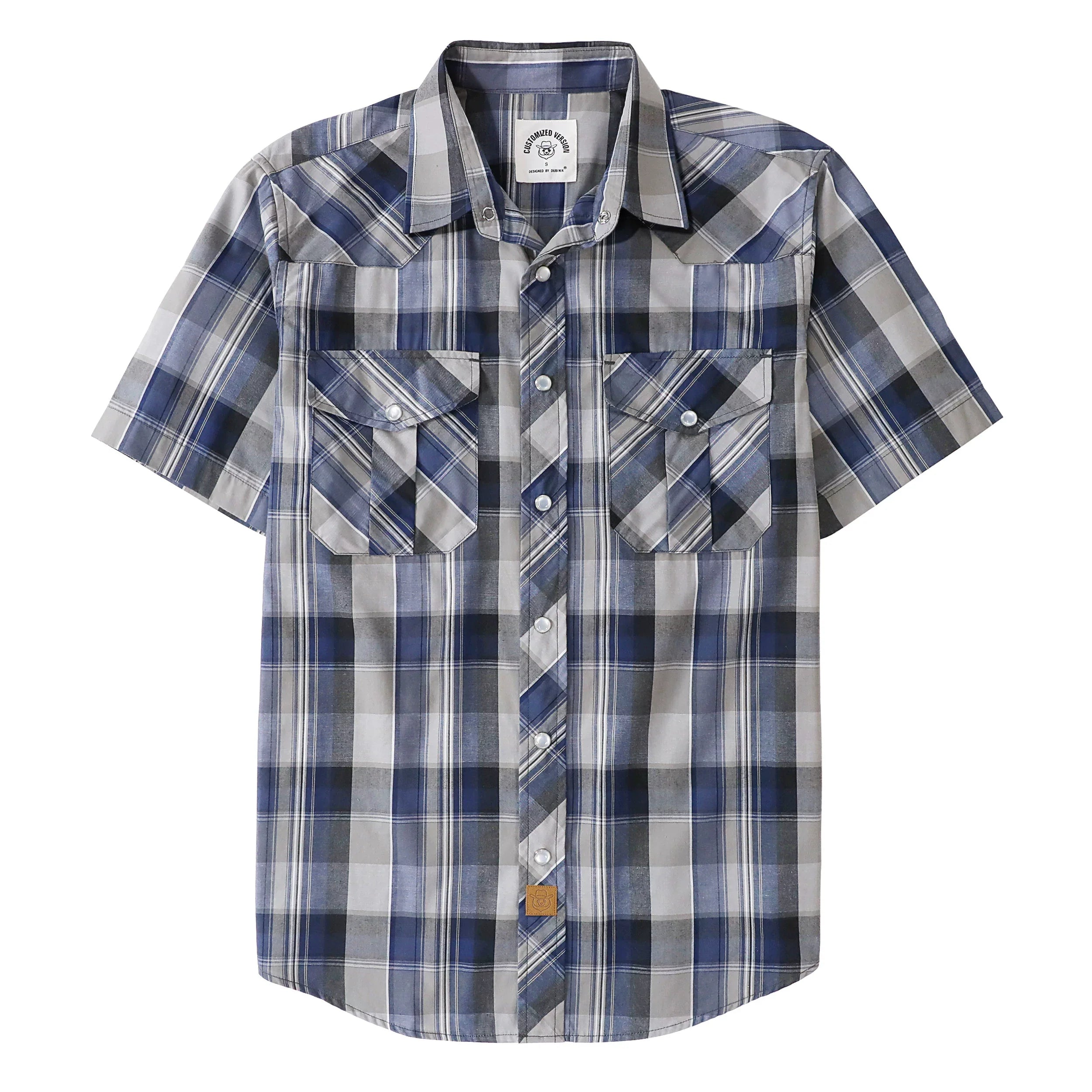 Dubinik® Western Shirts for Men Short Sleeve Plaid Pearl Snap Shirts for Men Button Up Shirt Cowboy Casual Work Shirt#41015