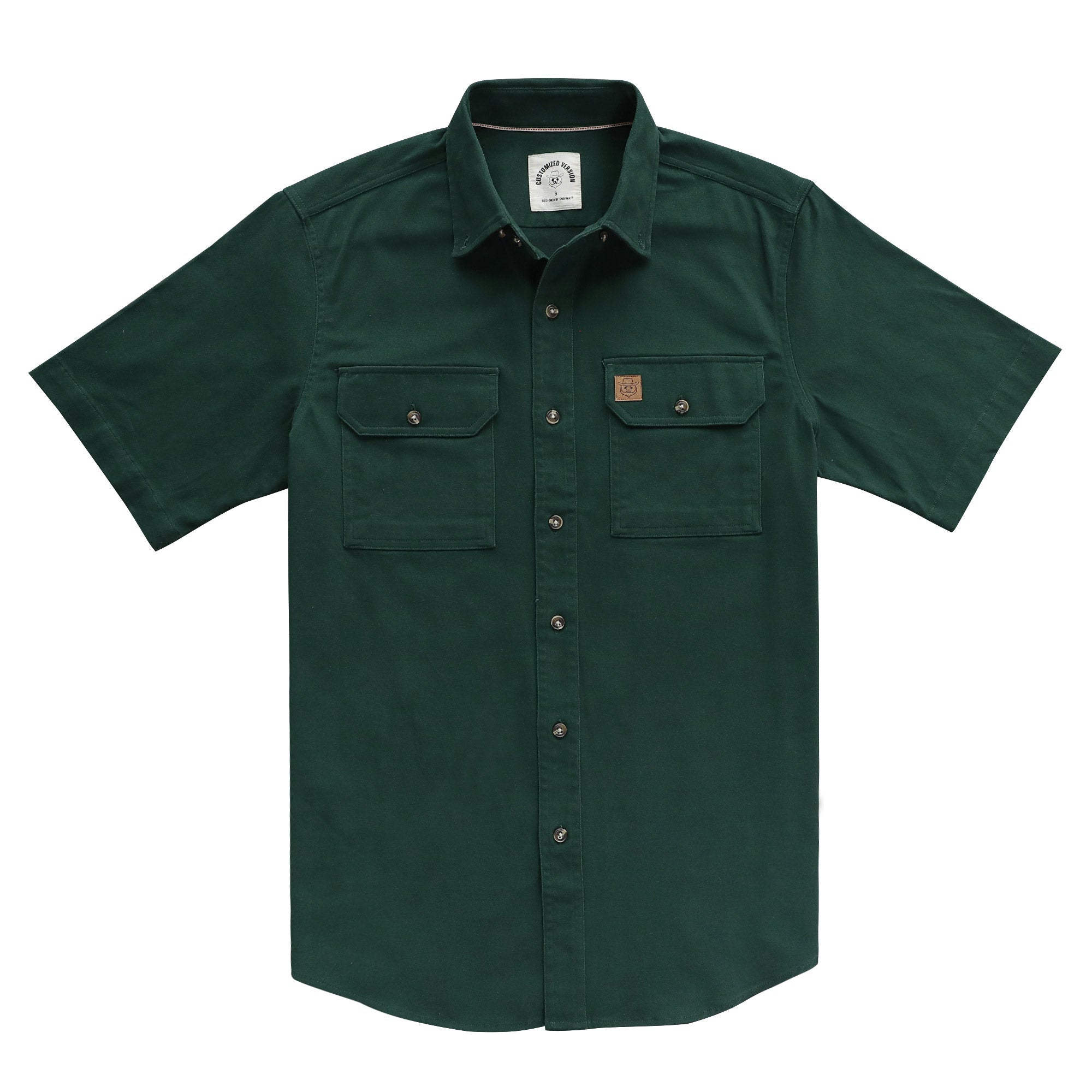 Men's outdoor casual short sleeve Dark green Solid shirt #1511