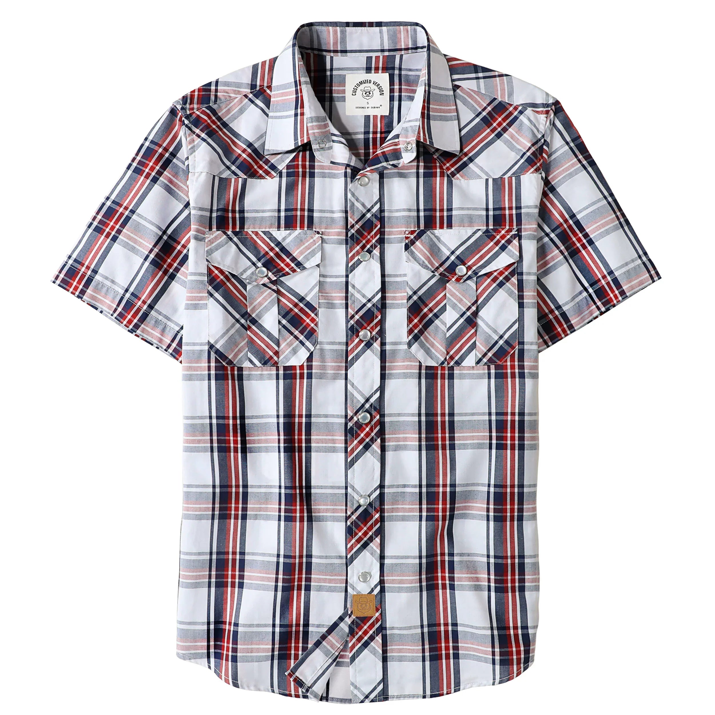 Dubinik® Western Shirts for Men Short Sleeve Plaid Pearl Snap Shirts for Men Button Up Shirt Cowboy Casual Work Shirt#41025