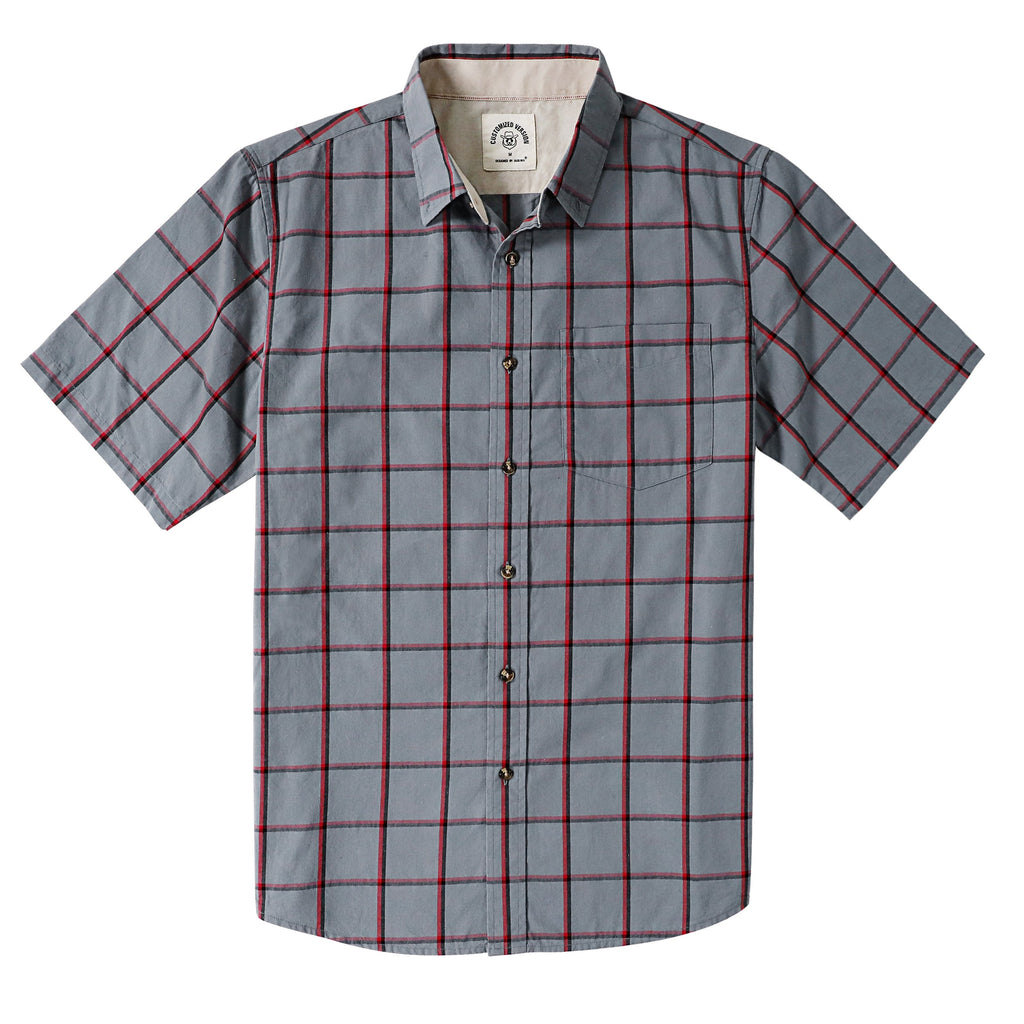 Dubinik® Short Sleeve Button Down Shirts 100% Cotton Plaid Casual Shirt with Pocket #0112