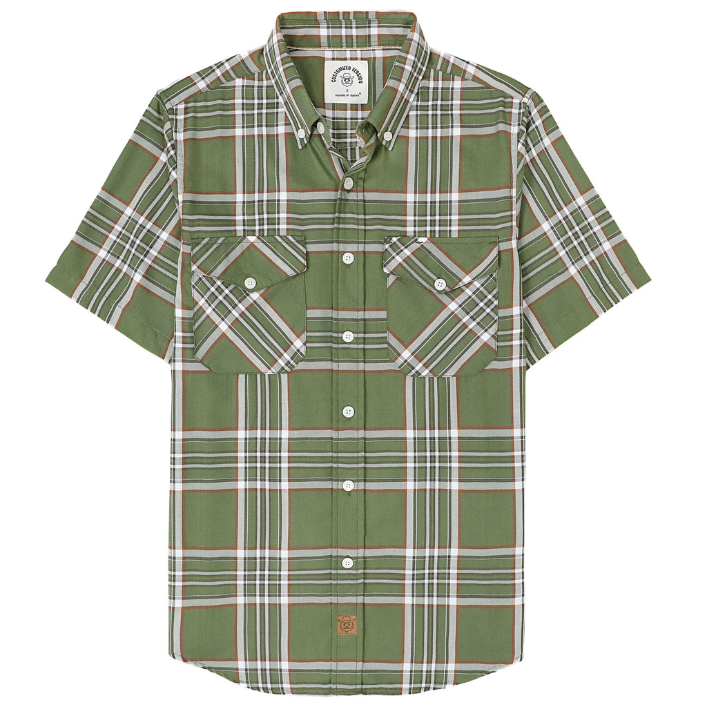 Dubinik® Bamboo Viscose Mens Short Sleeve Button Down Pockets Green Shirts#39301