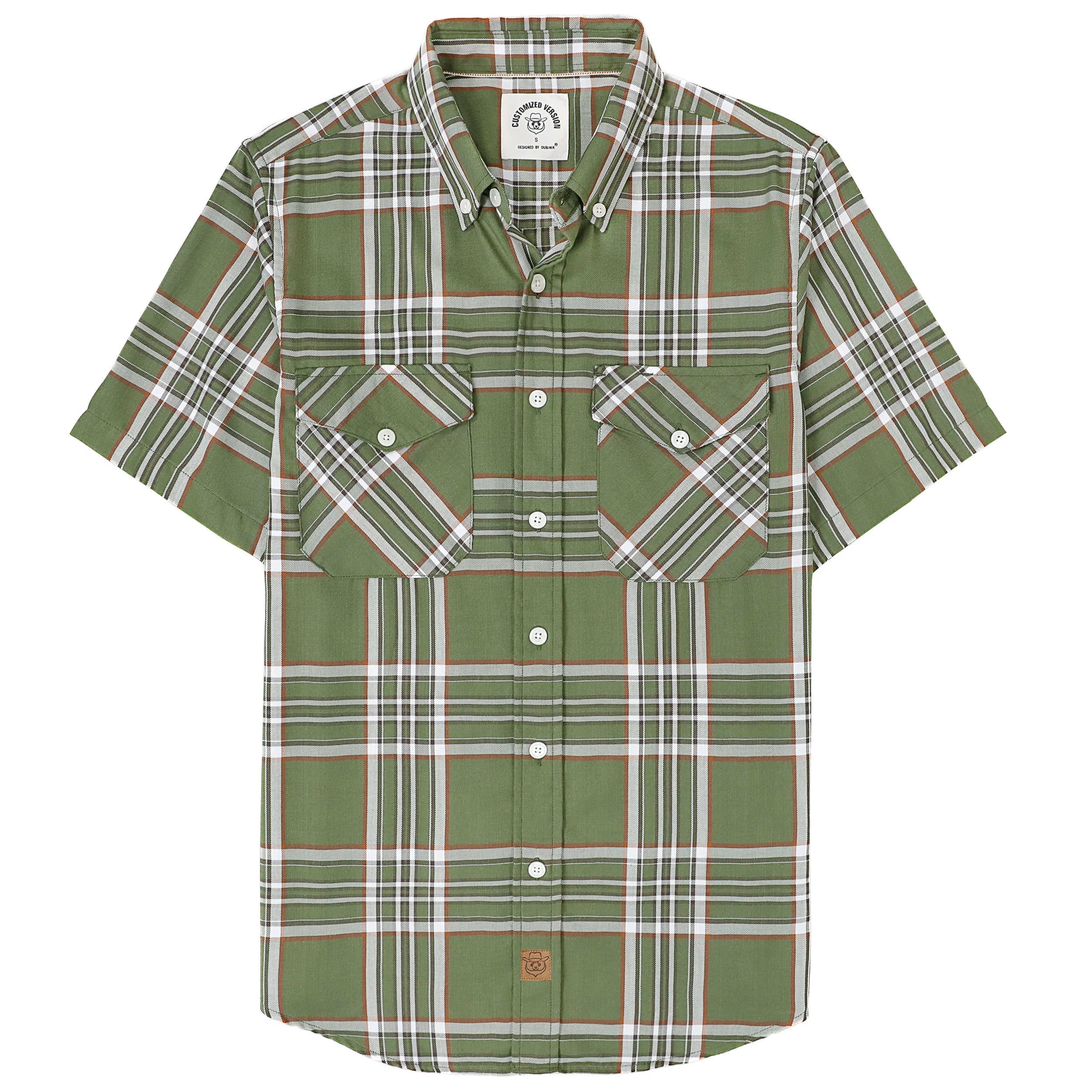 Dubinik® Bamboo Viscose Mens Short Sleeve Button Down Pockets Green Shirts#39301
