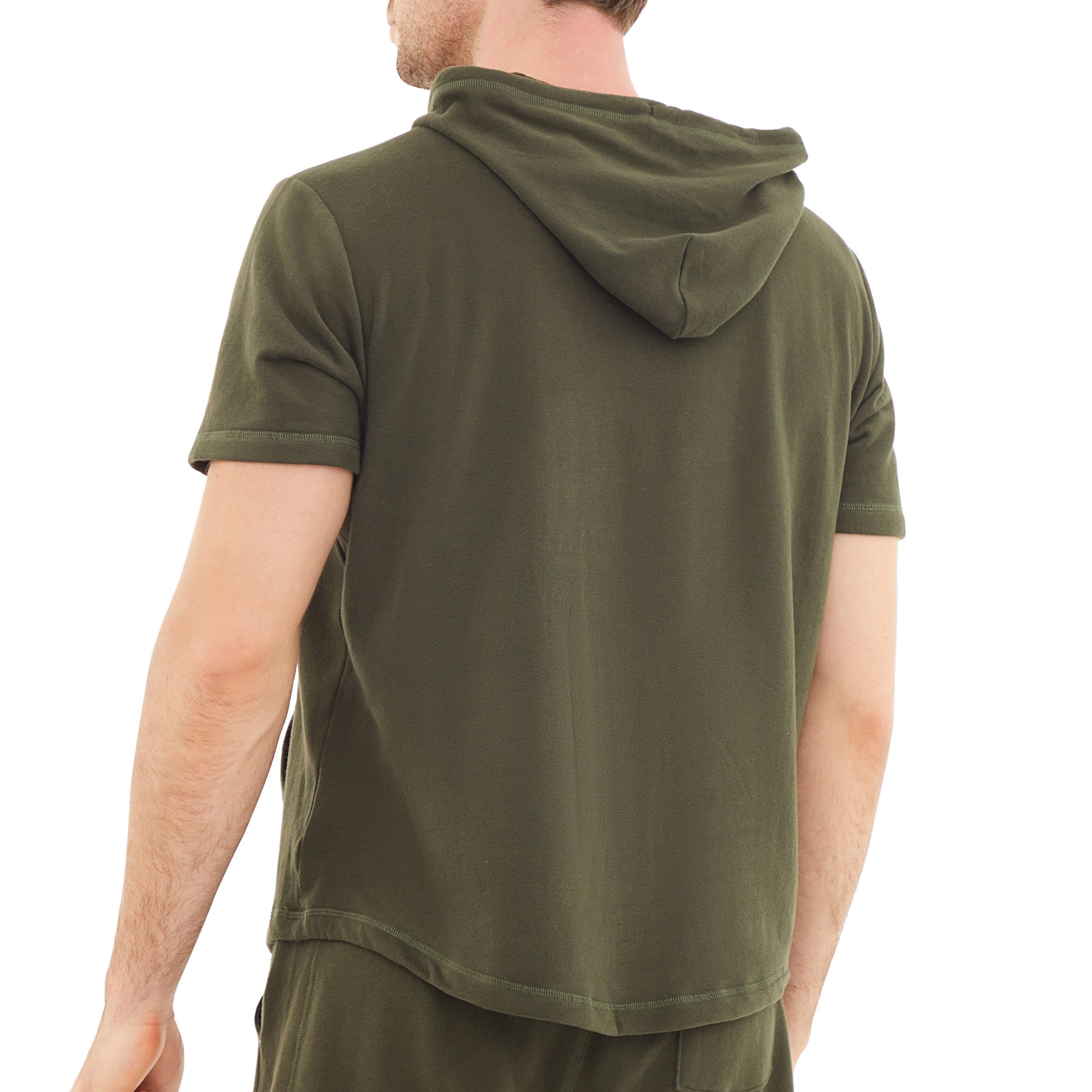 Men's Green Hoodies short-sleeved hooded sweatshirt #0604