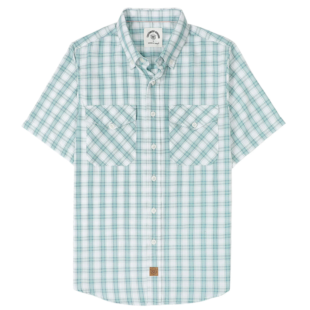 Dubinik® Bamboo Viscose Mens Short Sleeve Button Down Pockets Green Shirts#39007